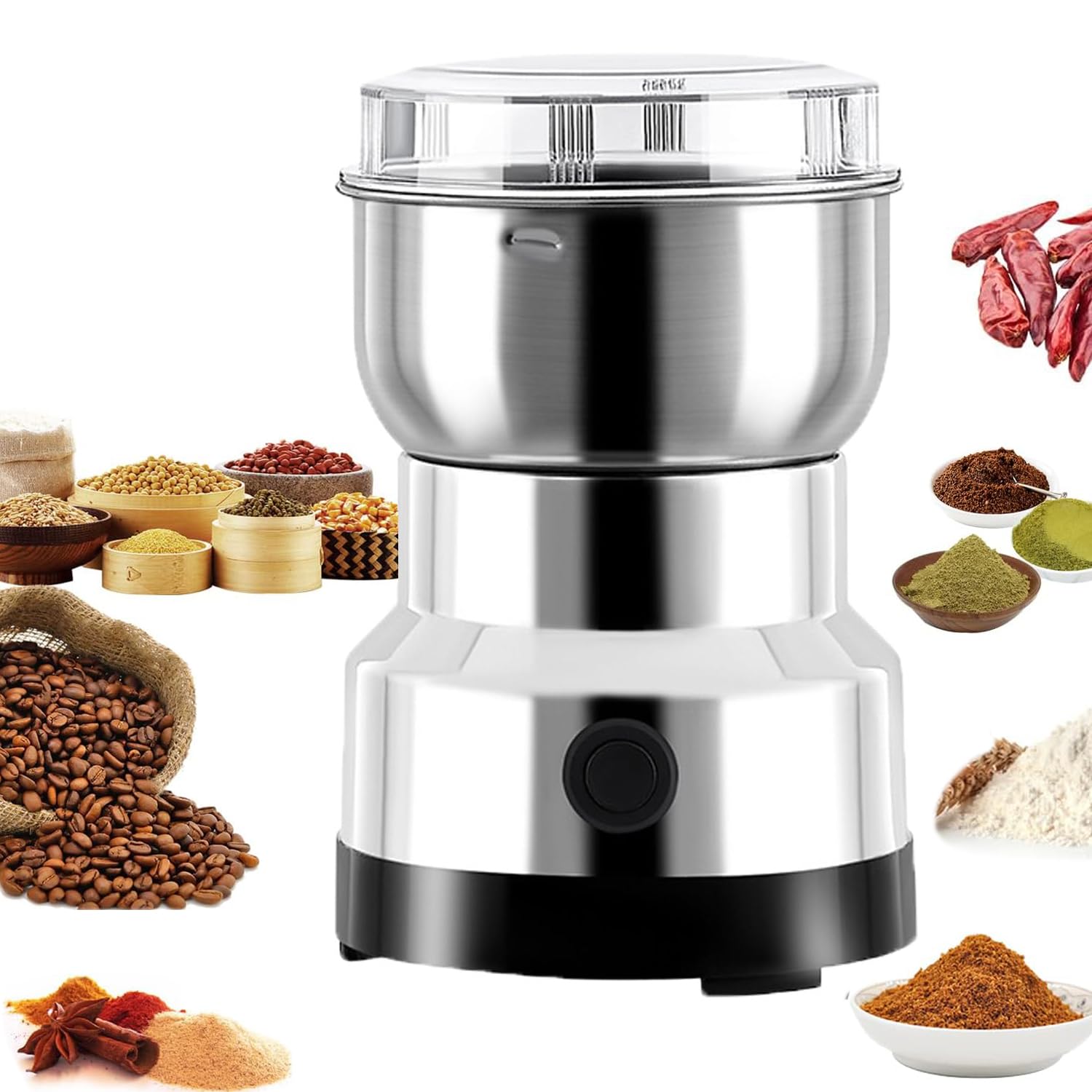 250W Multifunctional Smash Machine, with 4-Leaf Steel Knife, Fast Grinding, Portable Electric Grain Mil, Mini Electric Coffee Grinder for Nuts Seasoning Coffee Beans Spices Herbs Dry Materials Mill