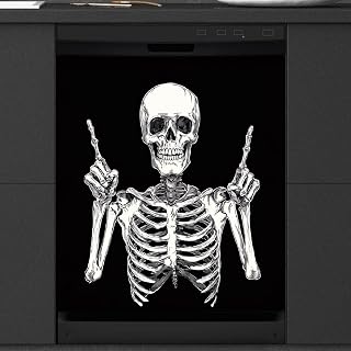 Funny Skeleton Skull Dishwasher Magnet Cover Decal Sticker Covers | Waterproof Reusable Dishwasher Magnetic Cover 23x26 in, Decorative Dish Washer Door Cover Panel for Home Kitchen Appliance