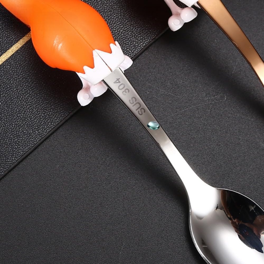 (5 Pieces) 5.5 in Stainless Steel Spoon Unique Silicone Ostrich Decoration Hanging Cup Spoon Hotel Home Set Coffee Spoon Tea Spoon Dessert Spoon (Black,Orange Ostrich)
