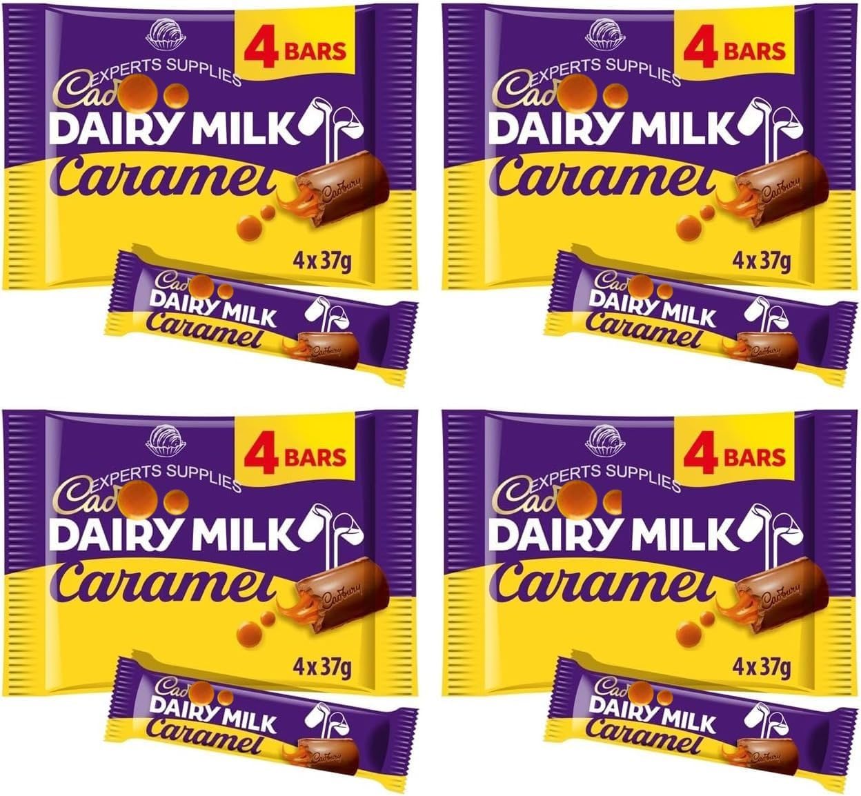 Cad Dairy Milk Bars Multipack Wispa, Caramel, Picnic, Boost, Flake, Fudge, Twirl, Starbar, Milk Chocolate Perfect for Sharing for Christmas & New Year (x4, Caramel Bar 4 Pack)