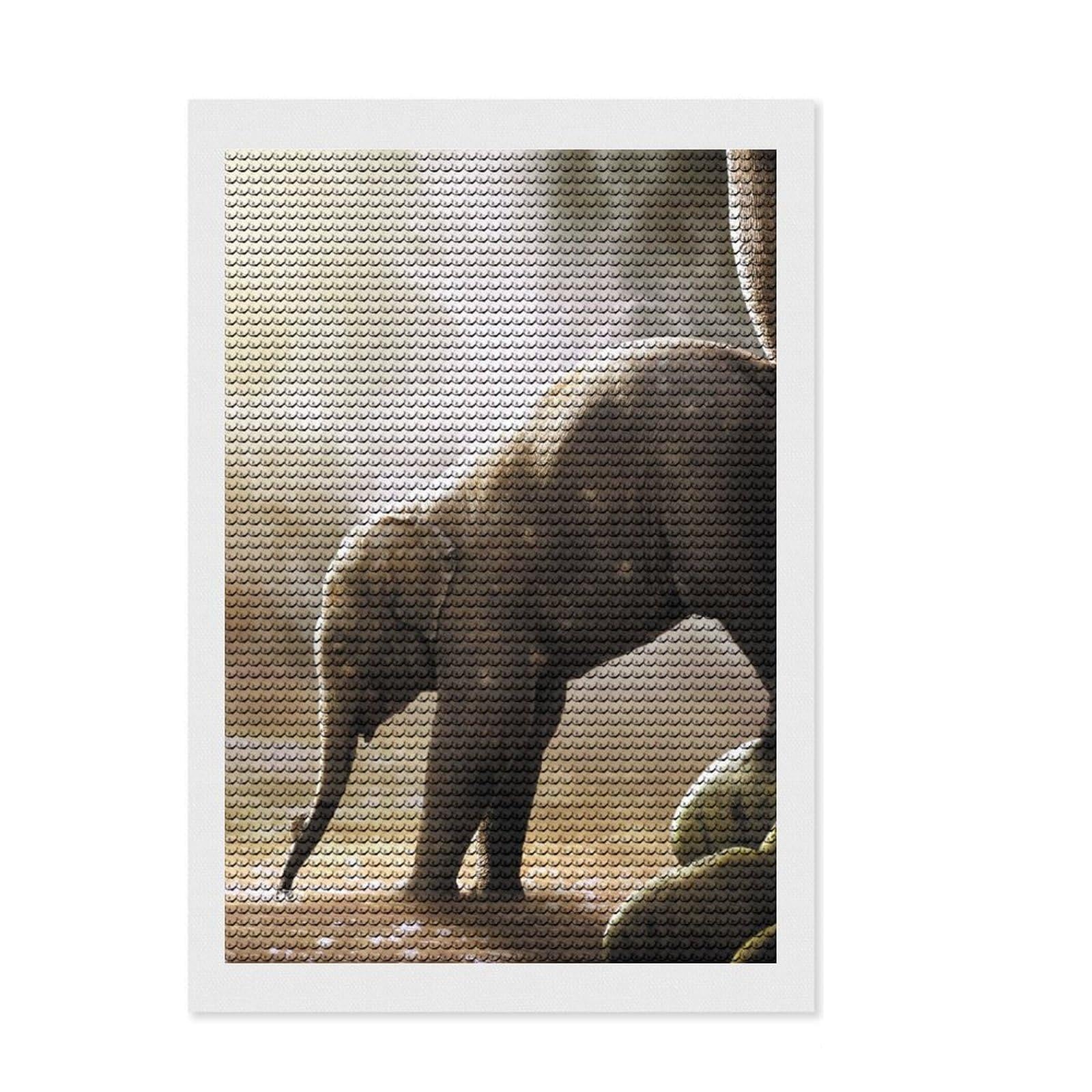 Junmoney Baby Elephant and Mouse Full Drill Diamond Painting Kit 8"x12", Nice Detail and Sparkle, Fun Craft Experience, Bedroom Decor, Gift Idea