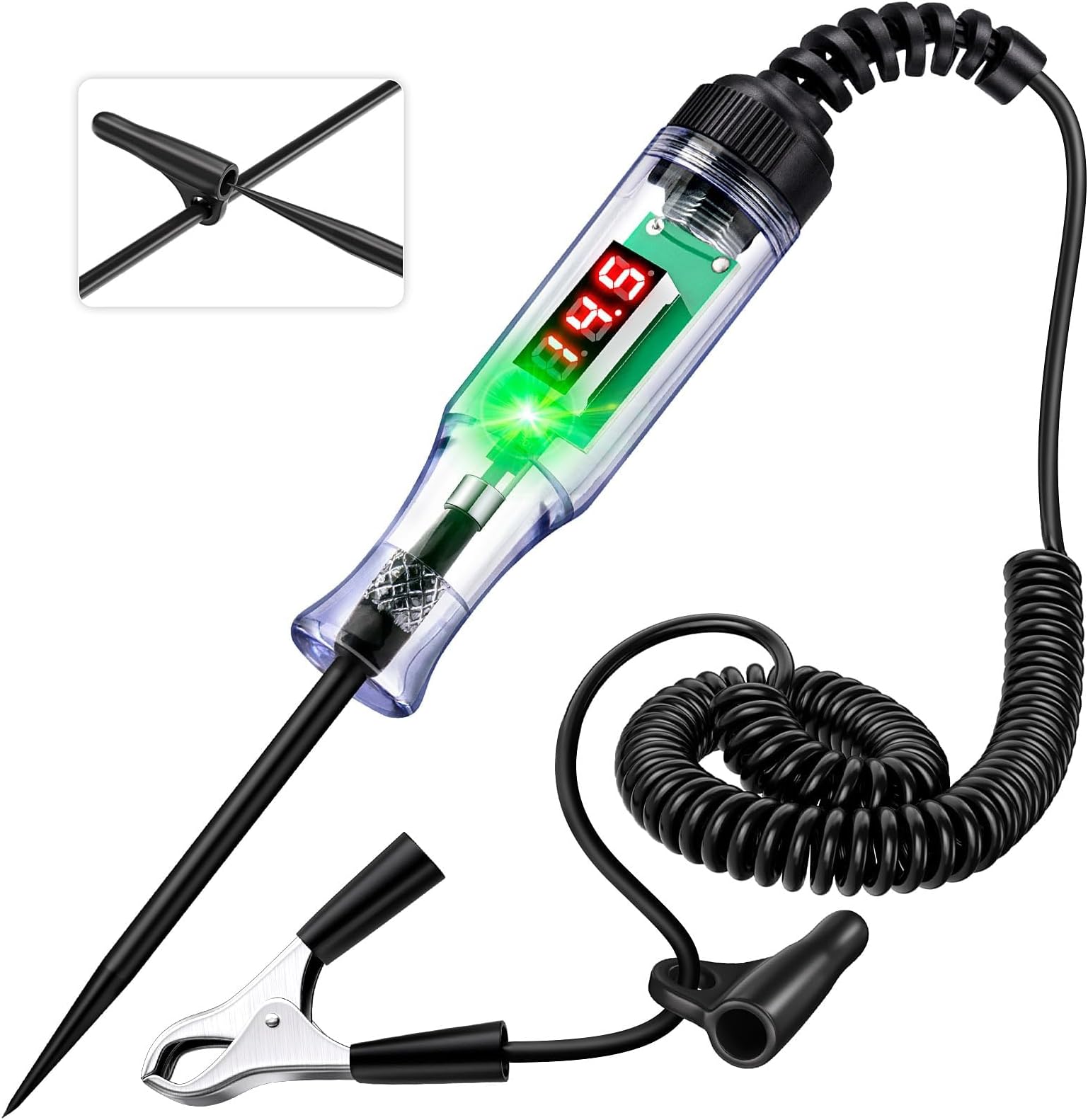 Heavy Duty Automotive Test Light Circuit Tester, 3-48V Digital Voltage Tester with Voltmeter & Dual Polarity Indicator, Electrical Test Pen with Stainless Probe for Car, Truck, RV, Boat Fuse Testing