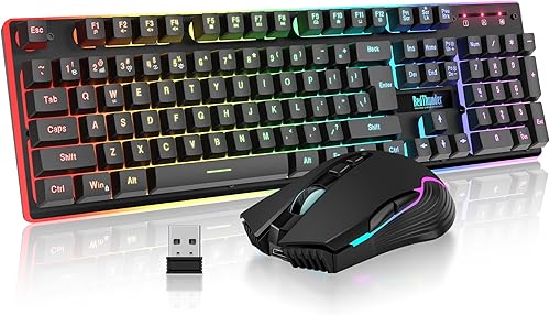 RedThunder K10 - Combo de teclado y mouse inalámbricos para juegos, batería recargable con retroiluminación RGB de 3800 mAh, teclado antighosting de disponible en Yaxa Colombia