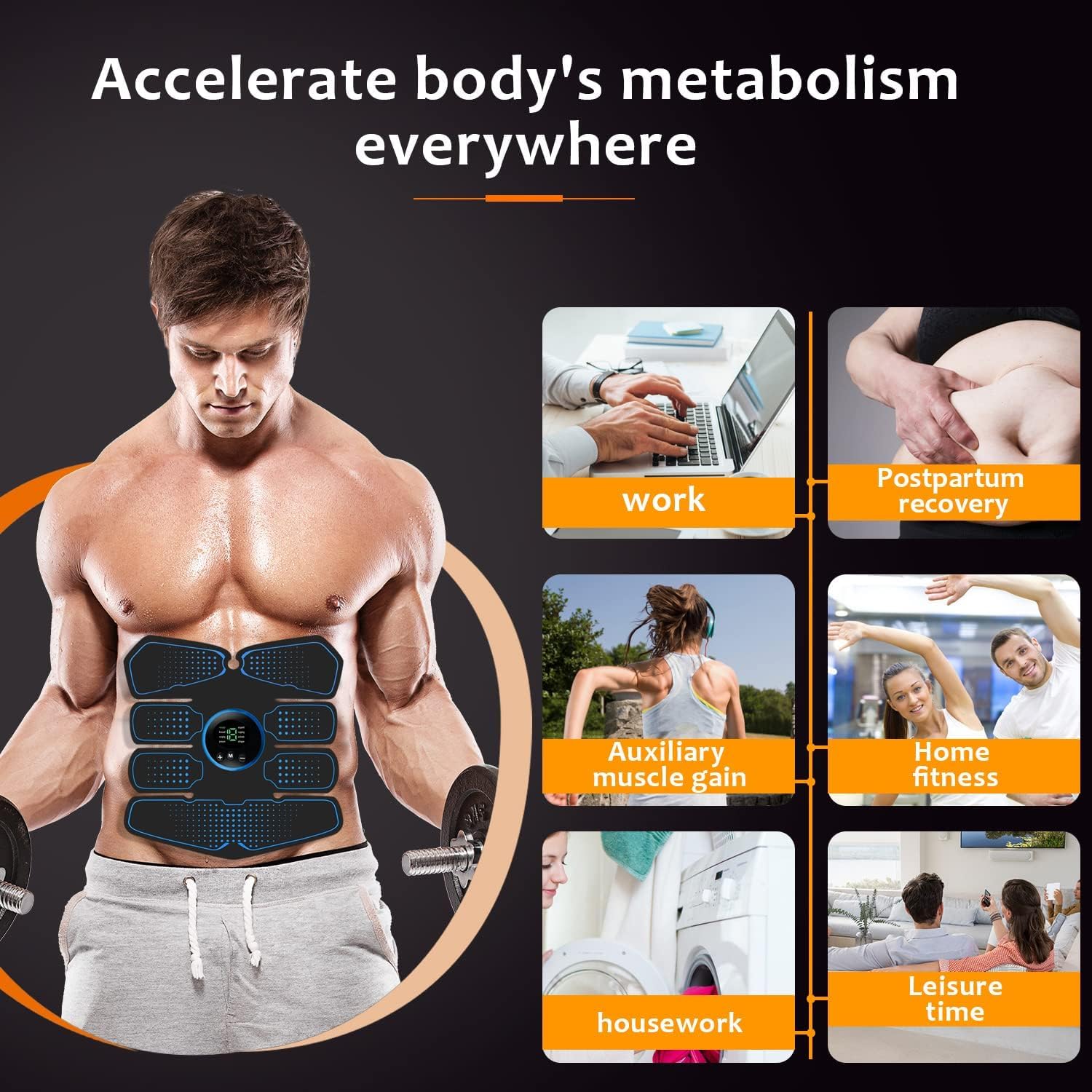 Stimulateur Musculaire EMS,EMS Ceinture Abdominale,Ceinture Abdominale Électrostimulation,8 Modes 19 Niveaux,Appareil de Musculation pour Abdomen/Bras/Jambes, Femme Homme