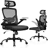 Marsail Ergonomic Mesh Office Chair High Back Desk Chair Adjustable Lumbar Support with Headrest Flip-Up Liftable Arms Swivel Computer Task Chair, Black