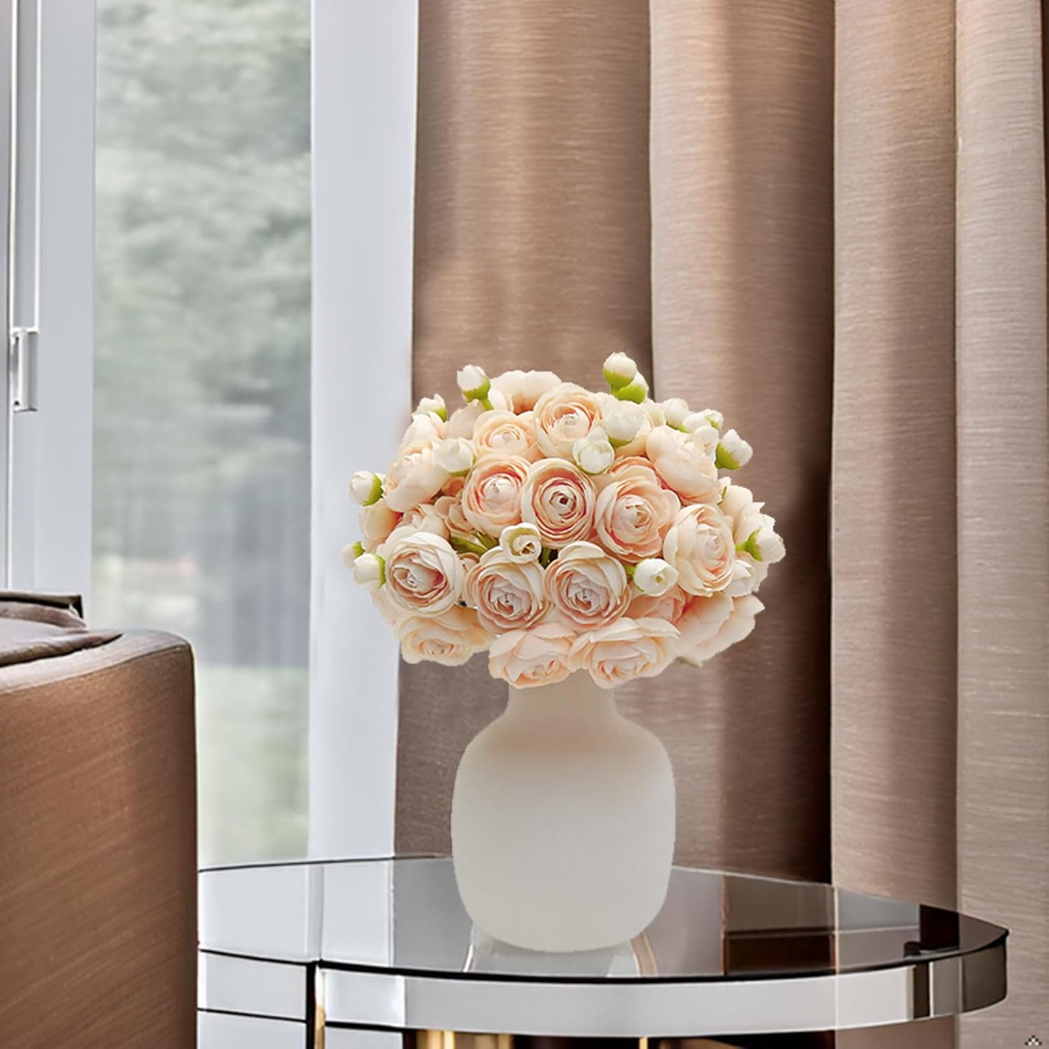 Ranunculus Artificial Flowers 24 Pcs, 10.5" Mini Faux Silk Flowers with Stems, Cream Fake Ranunculus for DIY Wedding Bouquets, Table Centerpieces, Bridal Shower Decorations