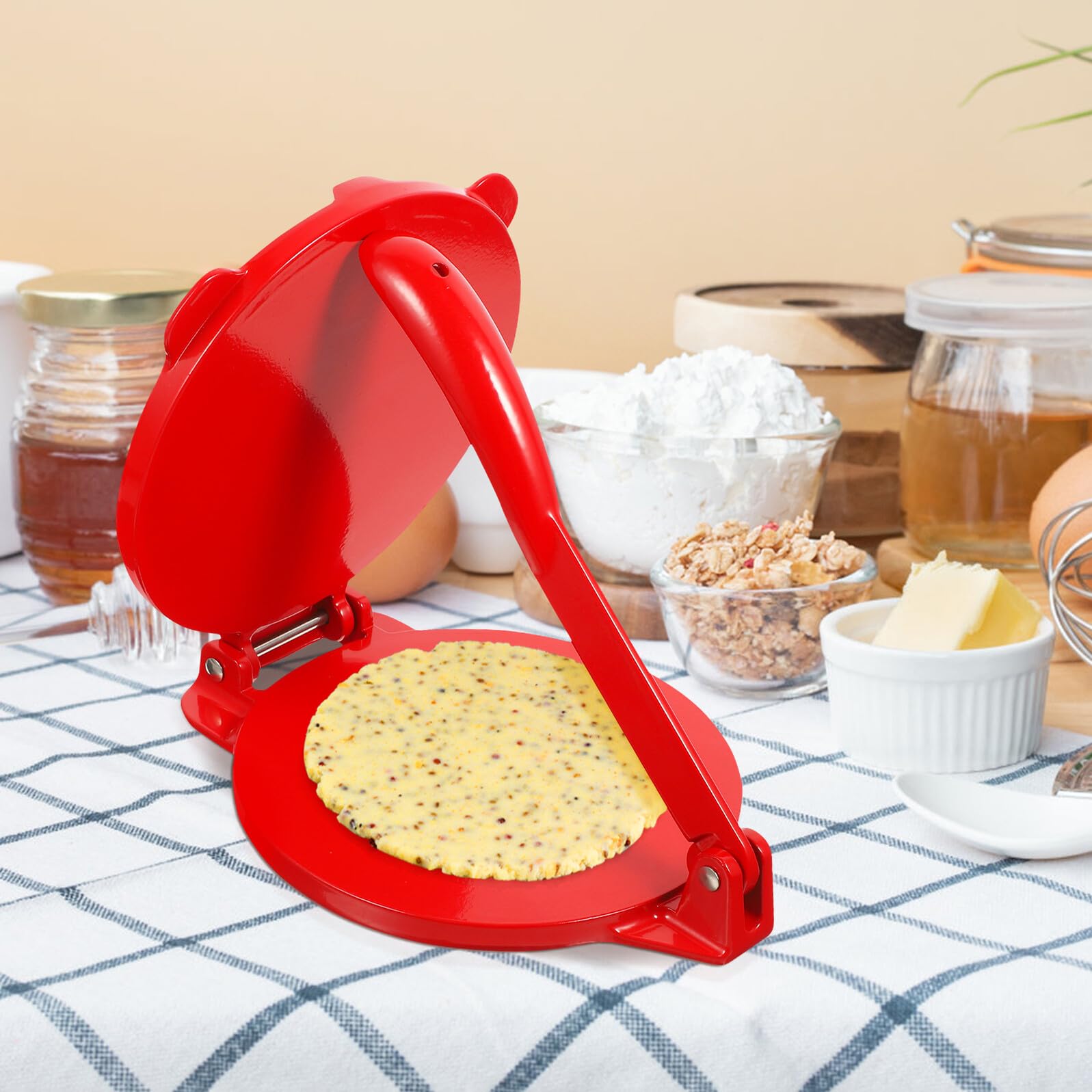DOITOOL Prensa para Tortillas de Harina 16,5 Cm Aluminio Rojo Máquina para Hacer Tortillas de Masa Acero Profesional Cocina Doméstica Utensilio de Preparación de Alimentos