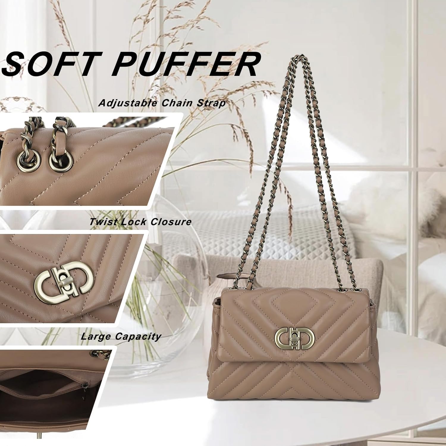 GLITZALL Small Quilted Crossbody Bag for Women Trendy Designer Shoulder Purse and Handbags with Chain Strap - Image 5