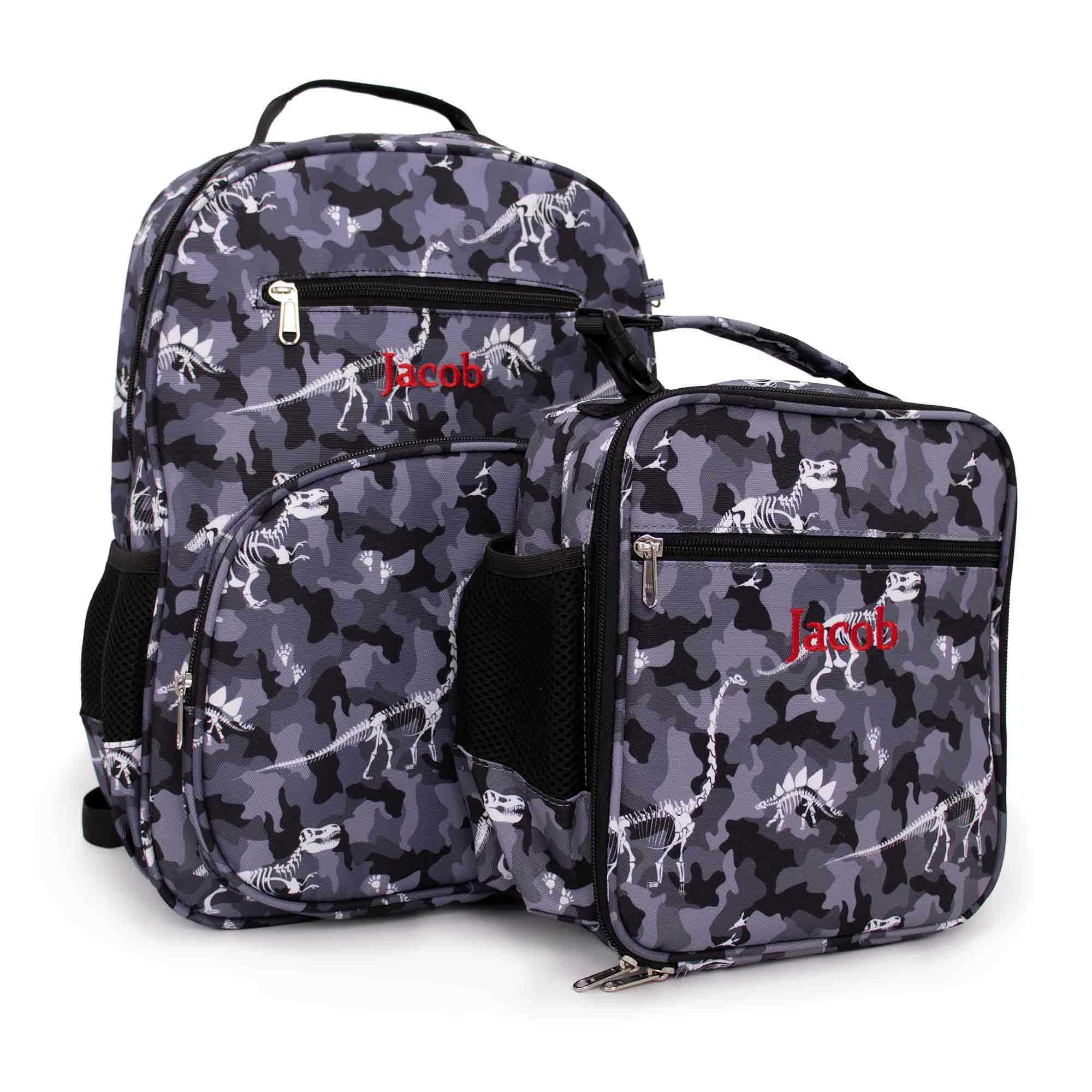 Personalized Adventure Collection Backpack (Camo Dinosaur Backpack and Lunch Box Combo)