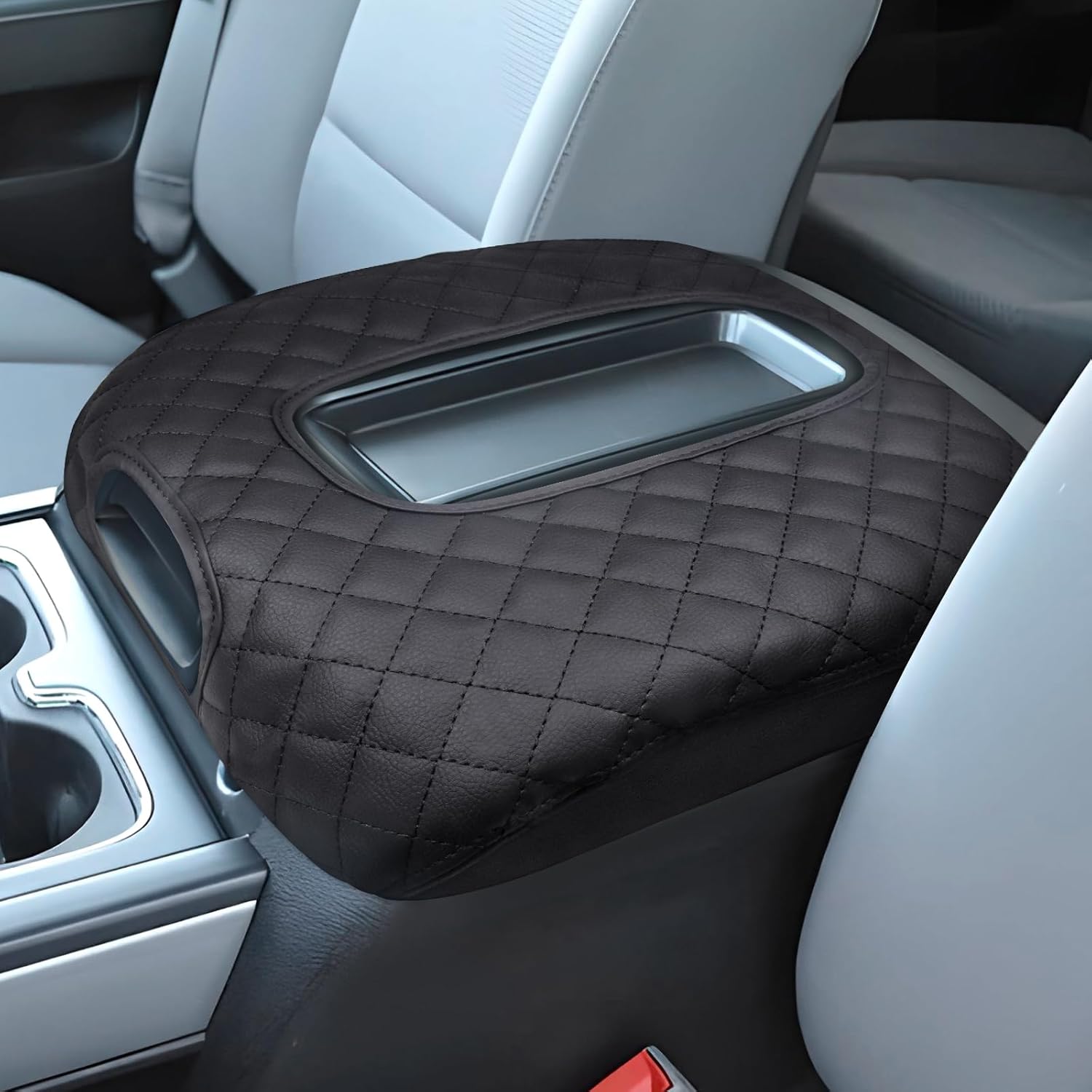 Center Console Cover Fits Silverado/Sierra 2014-2018 and Tahoe/Yukon/Suburban 2015-2019 Leather Armrest Lid Box Protective Cover Center Console Middle Console Cover Accessories(Bucket Seat Only)