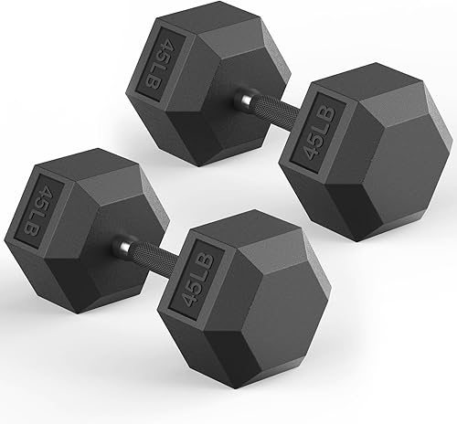 Miniatura 18 de Juego de mancuernas hexagonales de 40 a 575 libras, mancuernas de ejercicio y fitness con revestimiento de goma, peso de mano para entrenamiento de
