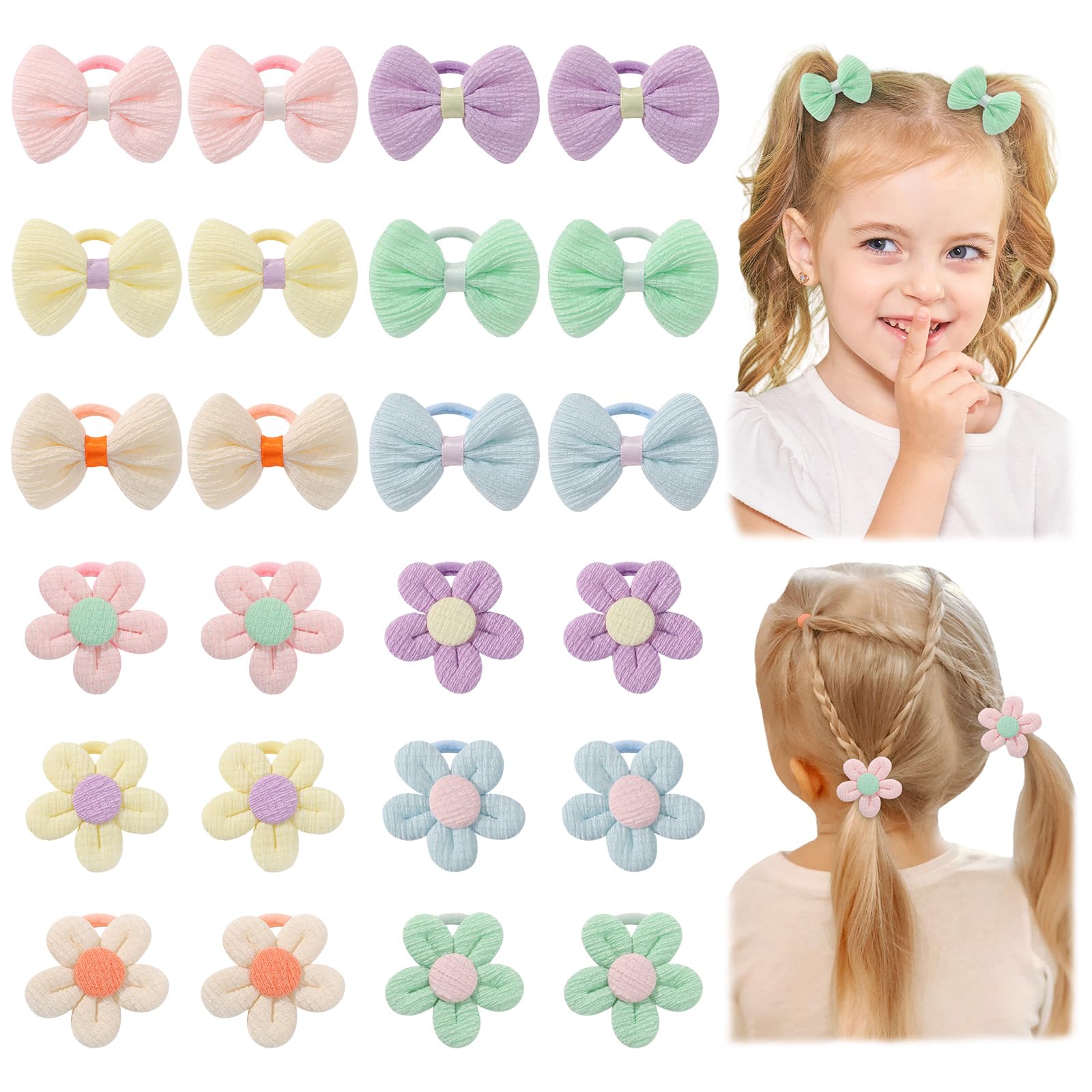 24 Piezas 1" Lazos Pelo Bebe Goma, Gomas de Pelo Con Lazo Flores Colores de Caramelo Corbata del Cabello del bebé Scrunchies Elásticos, Soportes de Cola de Caballo sin Costuras Accesorios Para Niñas