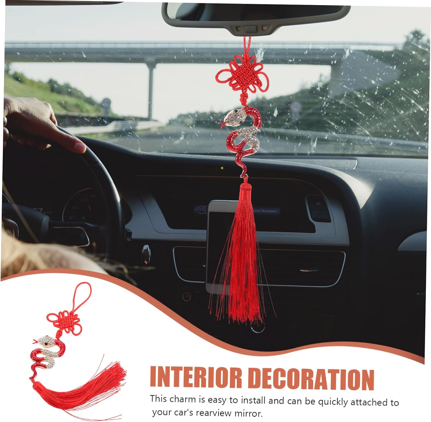 Snake Year Chinese Knot Charm 2025 Car Decorations Red Feng Shui Decorations Car Mirror Hanging