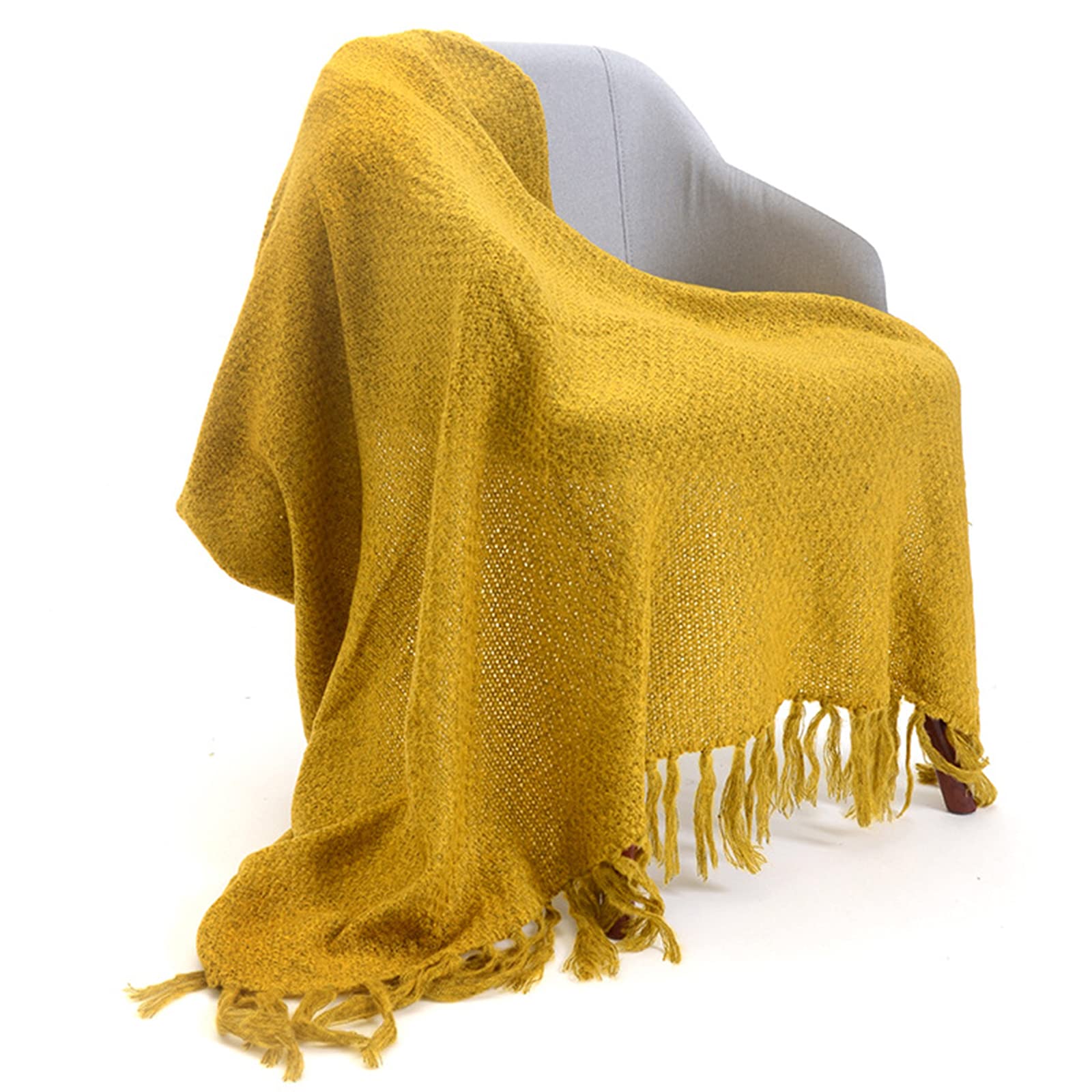 Mantas de Punto con Flecos, Tejidas a Mano Acogedora Cubre Cama, Suave Transpirable Cubremanta Blanket Para Cama/sofá/bebés, Fácil De Limpiar,Yellow-47"x79"/120x200cm