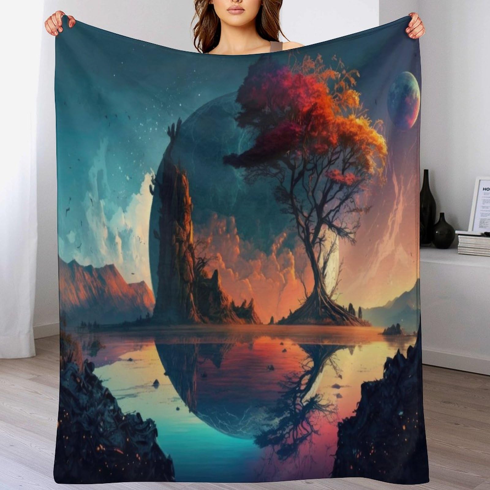 Couverture en flannel douce paysage feerique pour des soirees lecture au chaud