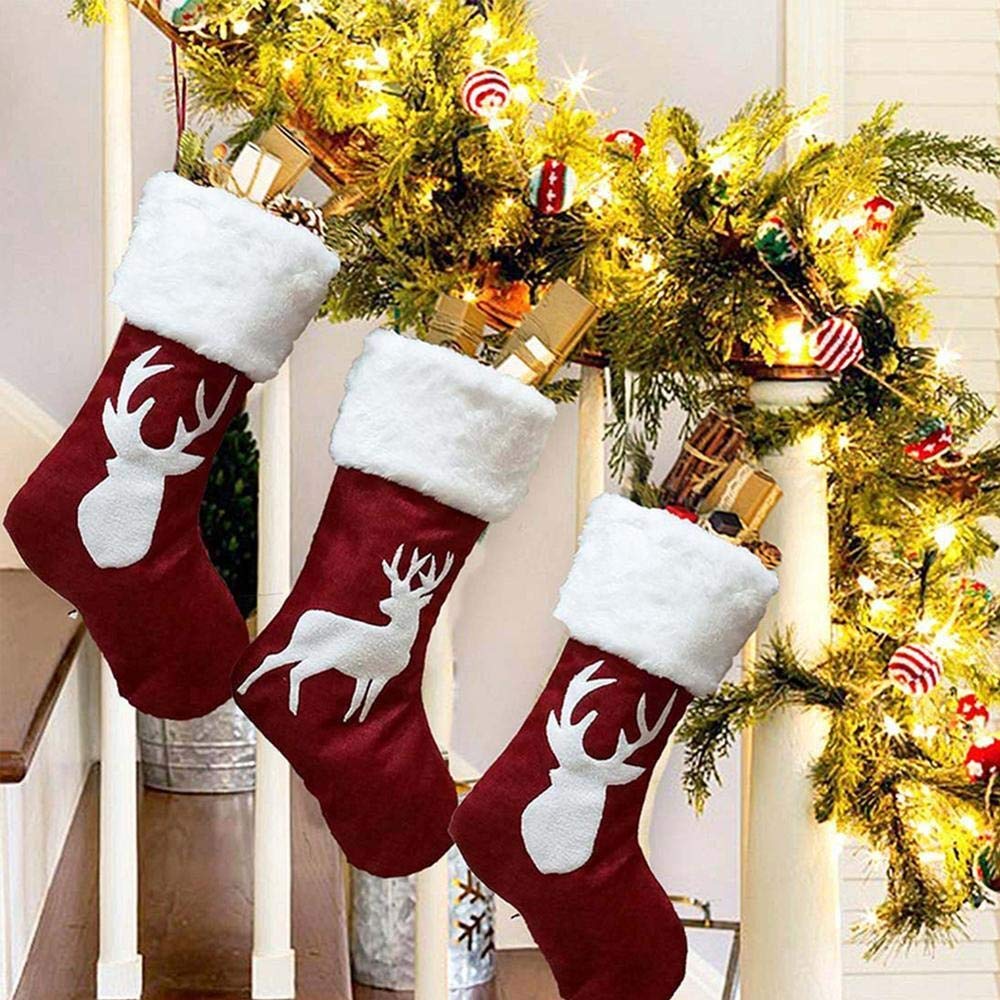 DieffematicSDW Świąteczna skarpeta Christmas pończochy 18-calowy poroże, płatek śniegu z len i klasyczne duże skarpetki. (Color : Style 1)