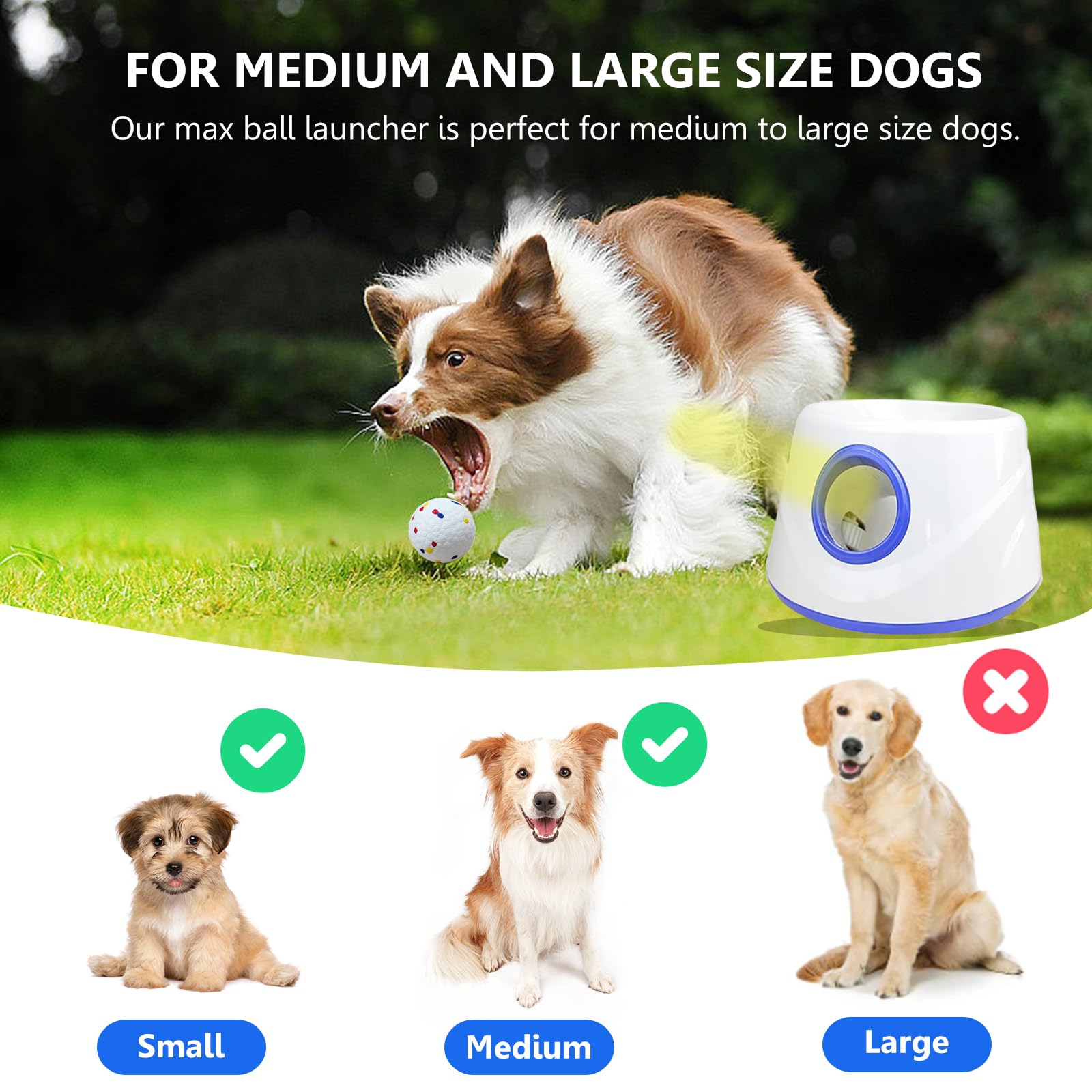 Lanceur automatique de balles pour chien, 3 distances réglables de 6 à 13 m, avec 6 balles ETPU de 5,8 cm, pour chiens de petite et moyenne taille, jouets interactifs d'intérieur et d'extérieur