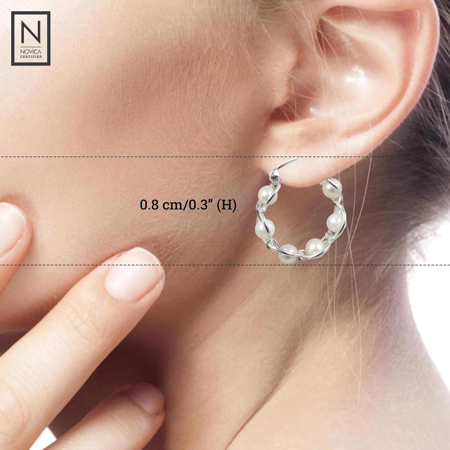 NOVICA Artisan Handmade Cultured Freshwater Pearl Hoop Earrings .925 Sterling Silver White Thailand Bridal Birthstone 'Cloud Twist'