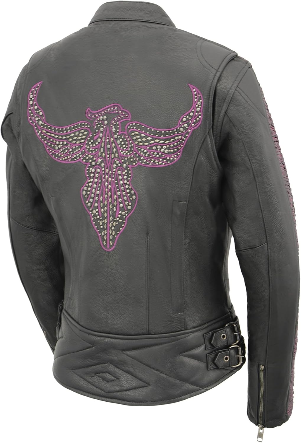 Milwaukee Leather Womens Phoenix Embroidered Black/Purple Leather Jacket