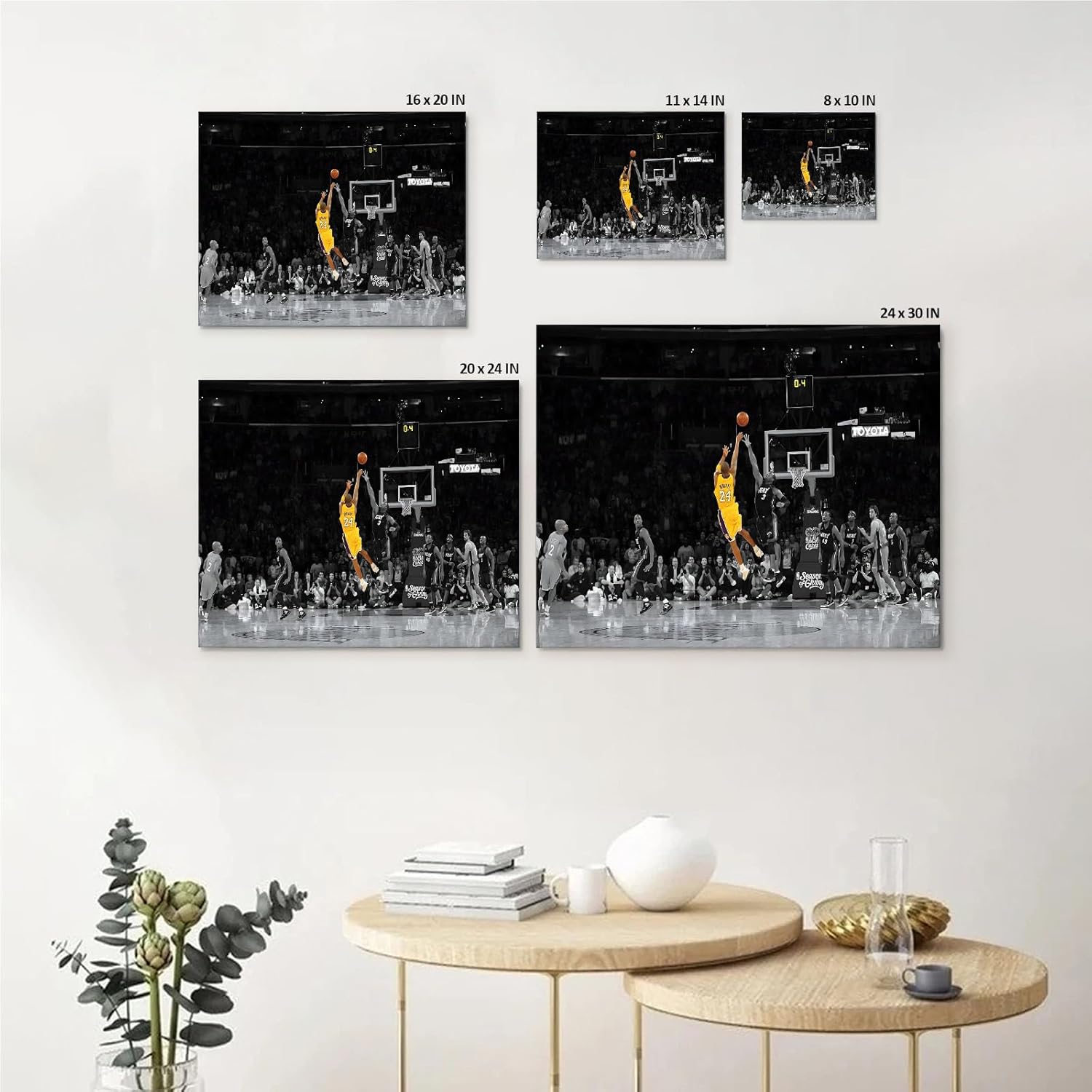 Kobe Bryant Canvas Wall Art Decor - Iconic Lakers No. 24 Game-Winning Shot, Basketball Legend Tribute Artwork, Sports Canvas Wall Art Decor for Home, Office or Game Room Wall Decoration 12x16 inch