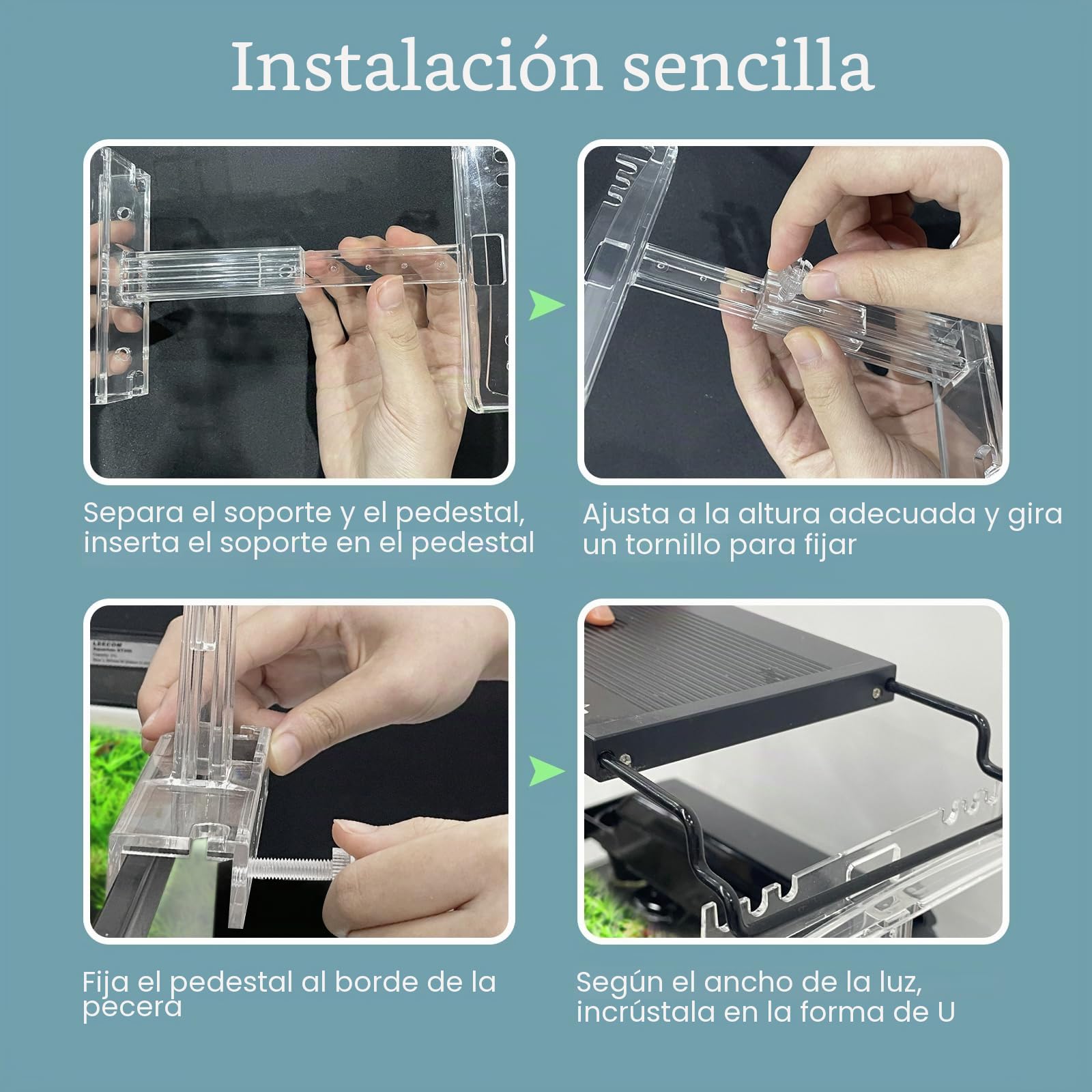 Driamor Soporte de luz acuático ajustable, acrílico transparente para pecera, elevador de luz LED, kit de 2 soportes transparentes para ancho de 2.34 a 4.7 pulgadas