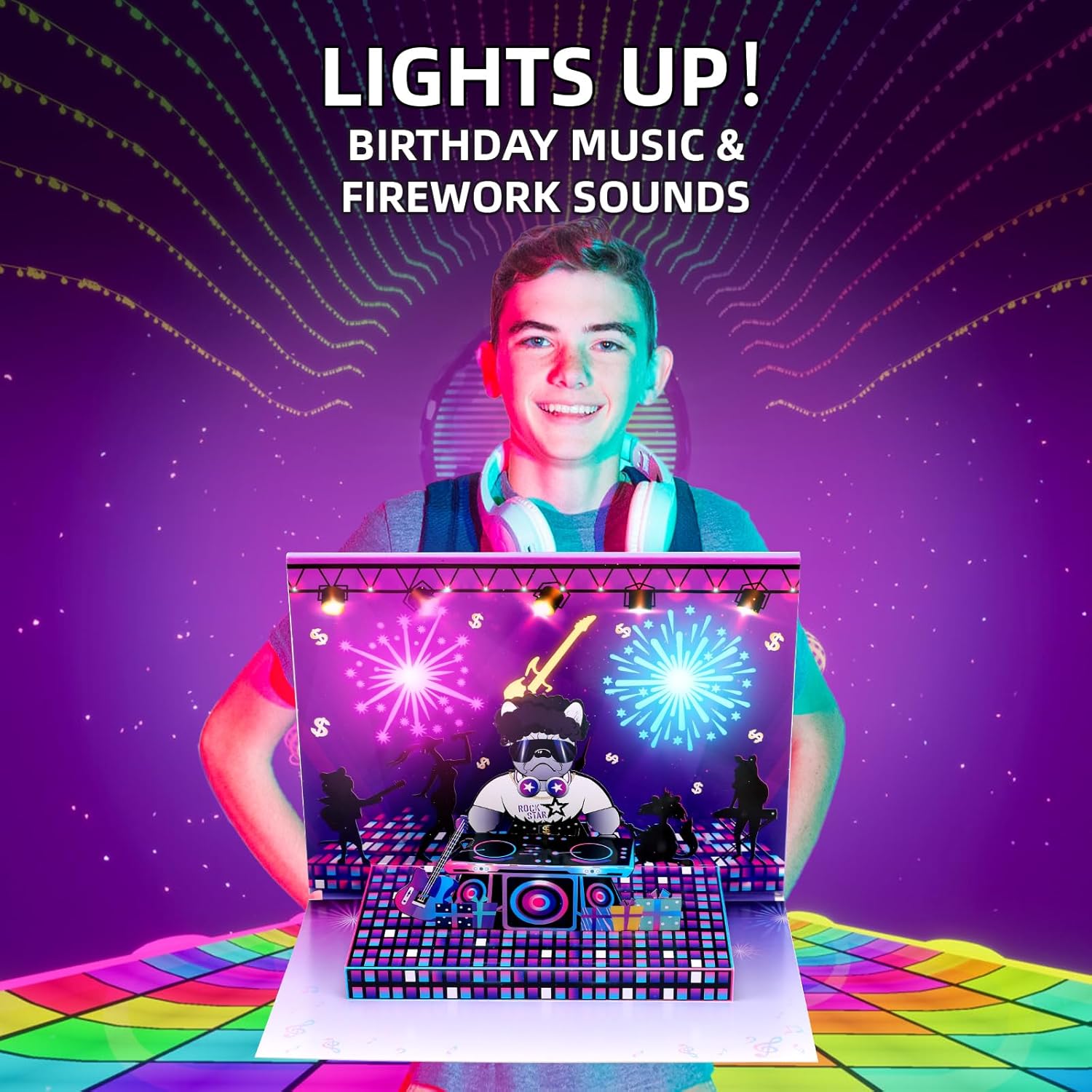 Musical Birthday Cards, Funny Musical Birthday Card for Men,3D DJ dog Pop Up Personalized Birthday Card with Music & Fireworks for Husband, Teenage Boy, Grandson, Boyfriend,Brother, Dad - Image 2