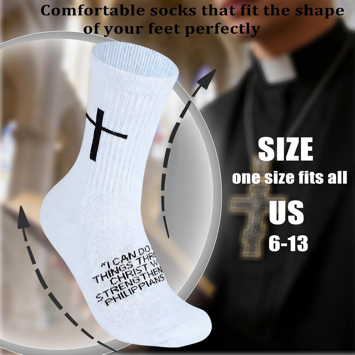 6 Pairs Christian Socks Cross Prayer Socks with Bible Verse,Christian Gift for Man Women Youth Birthday Christmas