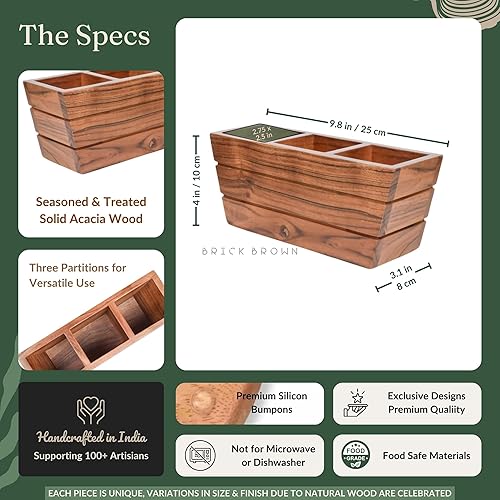 Miniatura 5 de Brick Brown Cuberteríasoporte de madera prémium en forma de barco para mesa de comedor (pequeño, orche)