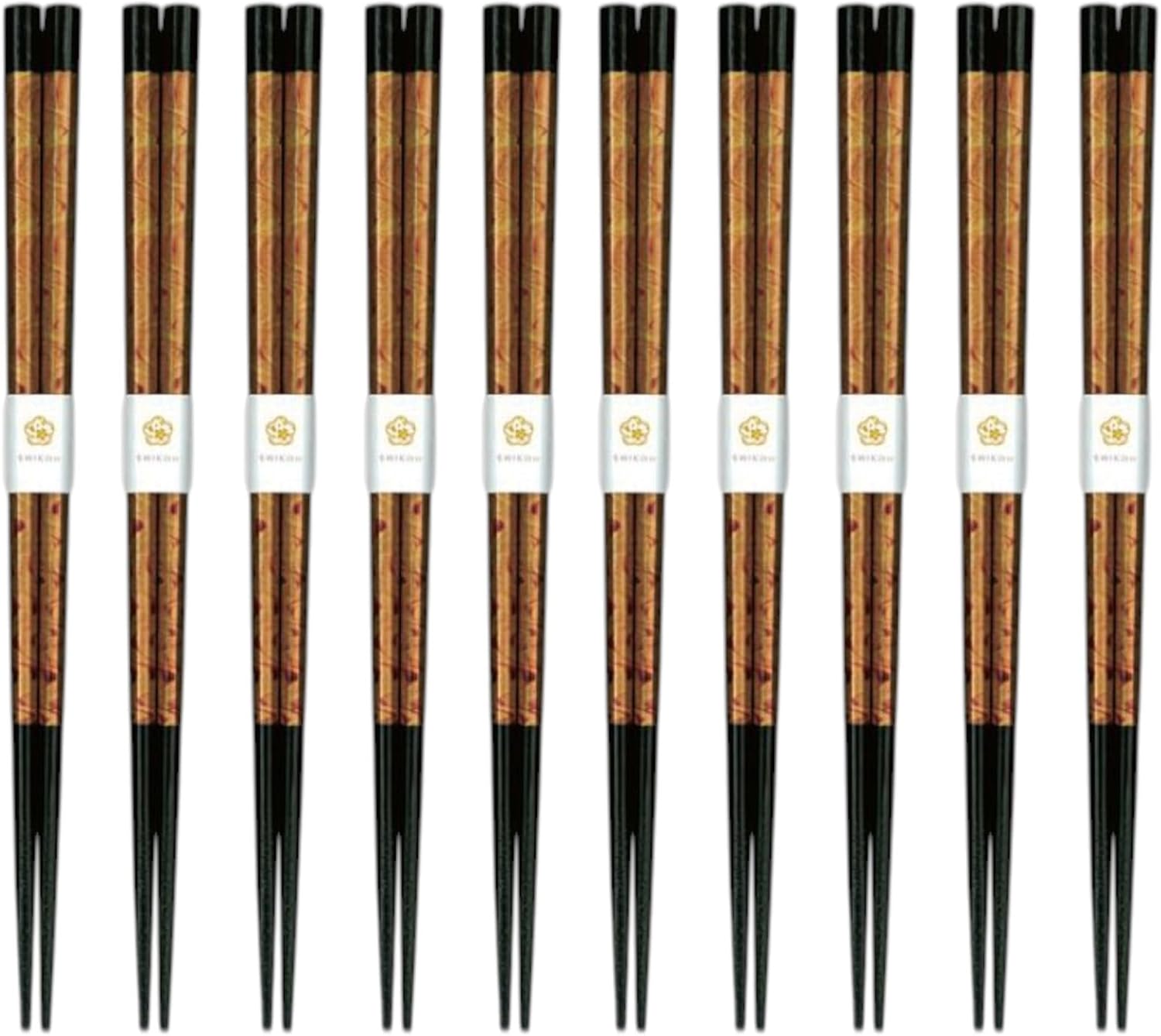 J-kitchens Chopsticks, Set of 10, Lunch, Picnic, Excursions, Sports Events, Guests, Entertaining, Wooden, Octagon, Black Dragon, Orange, 9.1 inches (23.0 cm), Dishwasher Safe, Made in Japan