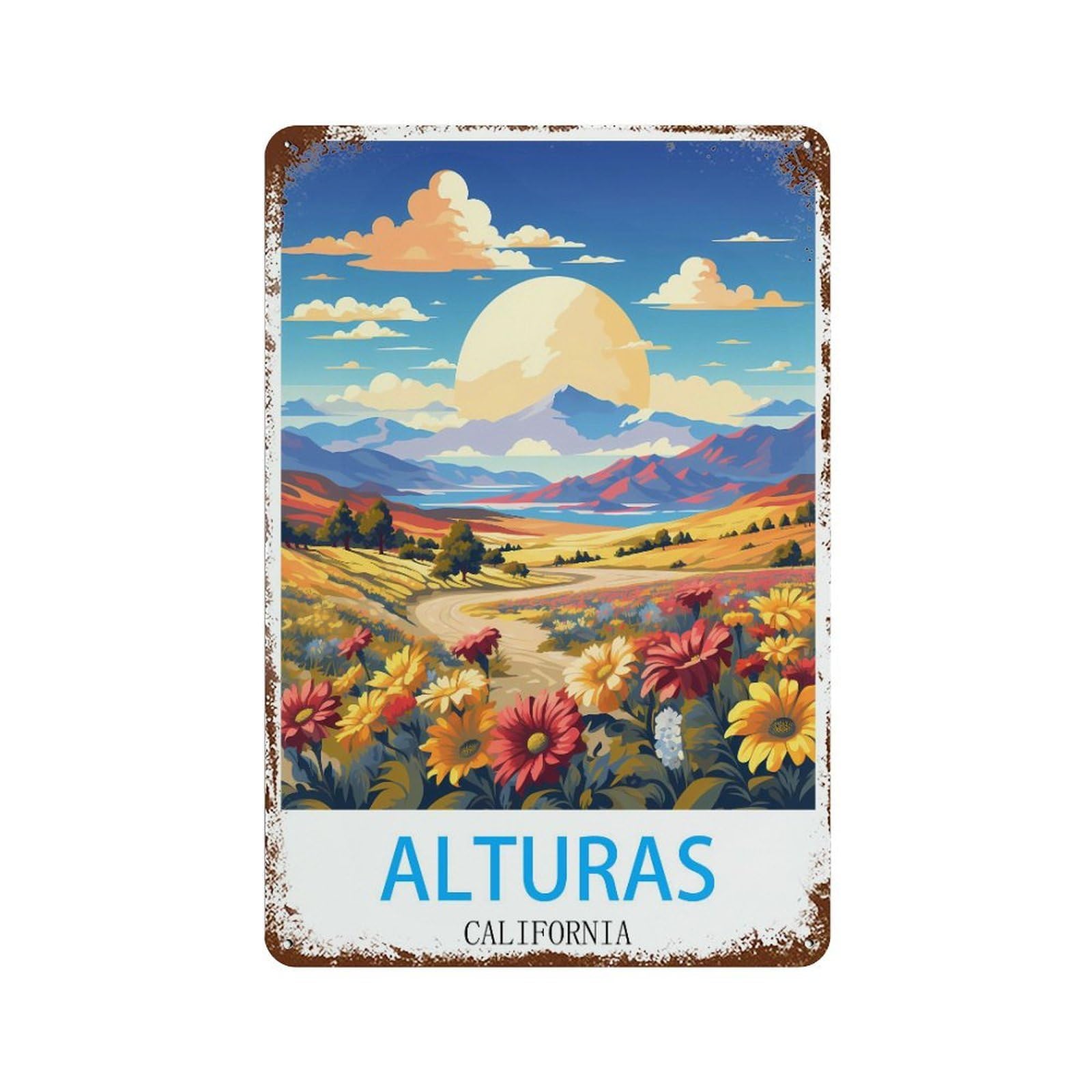 California Retro Design Tin Paintings Vintage Tin Sign 08x12inch(20x30cm) Wall Art for Home Office Bedroom Living Room Cafes Wall Decor