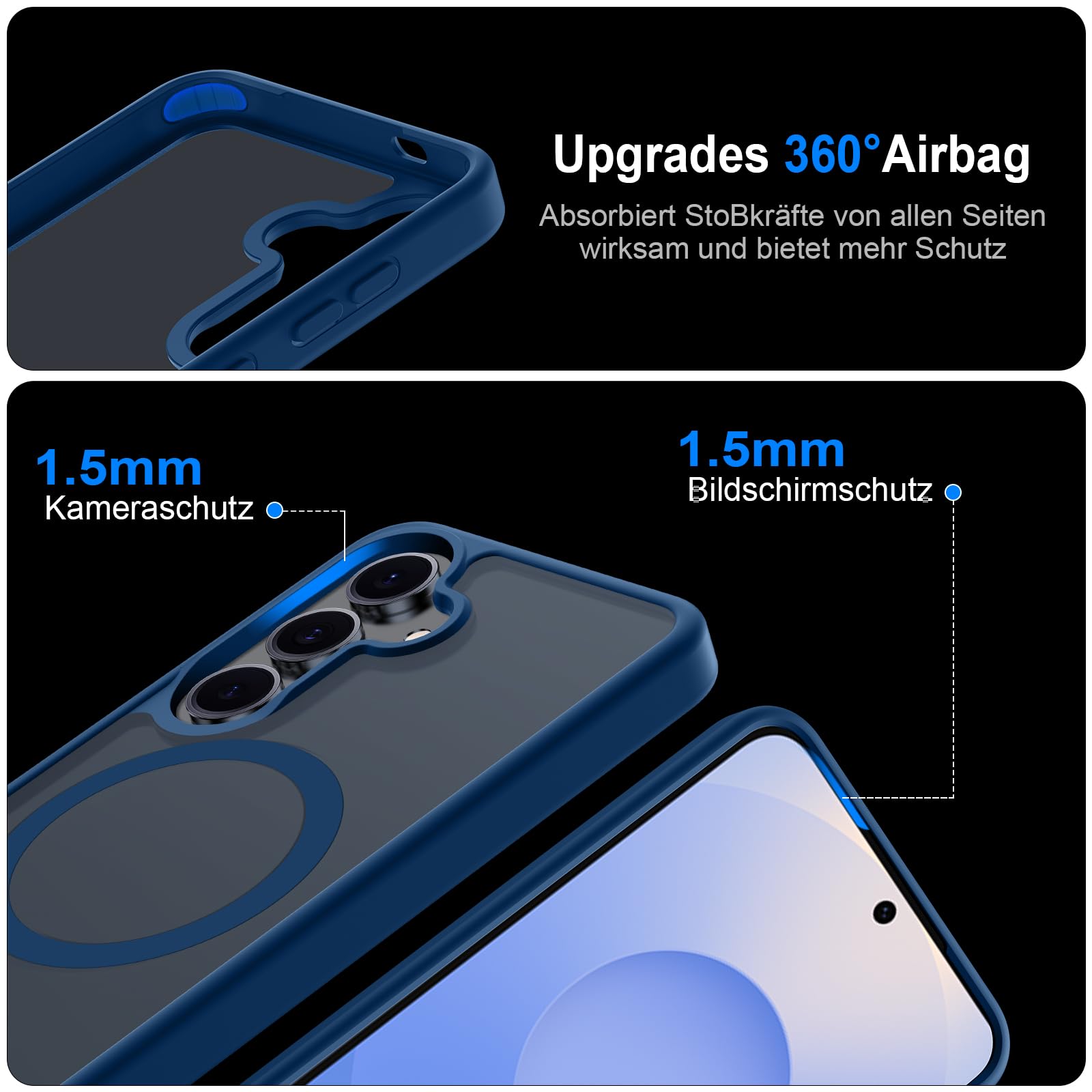 COPIKE Cover Magnetica per Samsung Galaxy S25 con 2 Vetro Temperato e 2 Lente Fotocamera Protezione, Custodia Sottile Antiurto Posteriore Glassata Traslucida Anti-Impronte, Opaca Blu