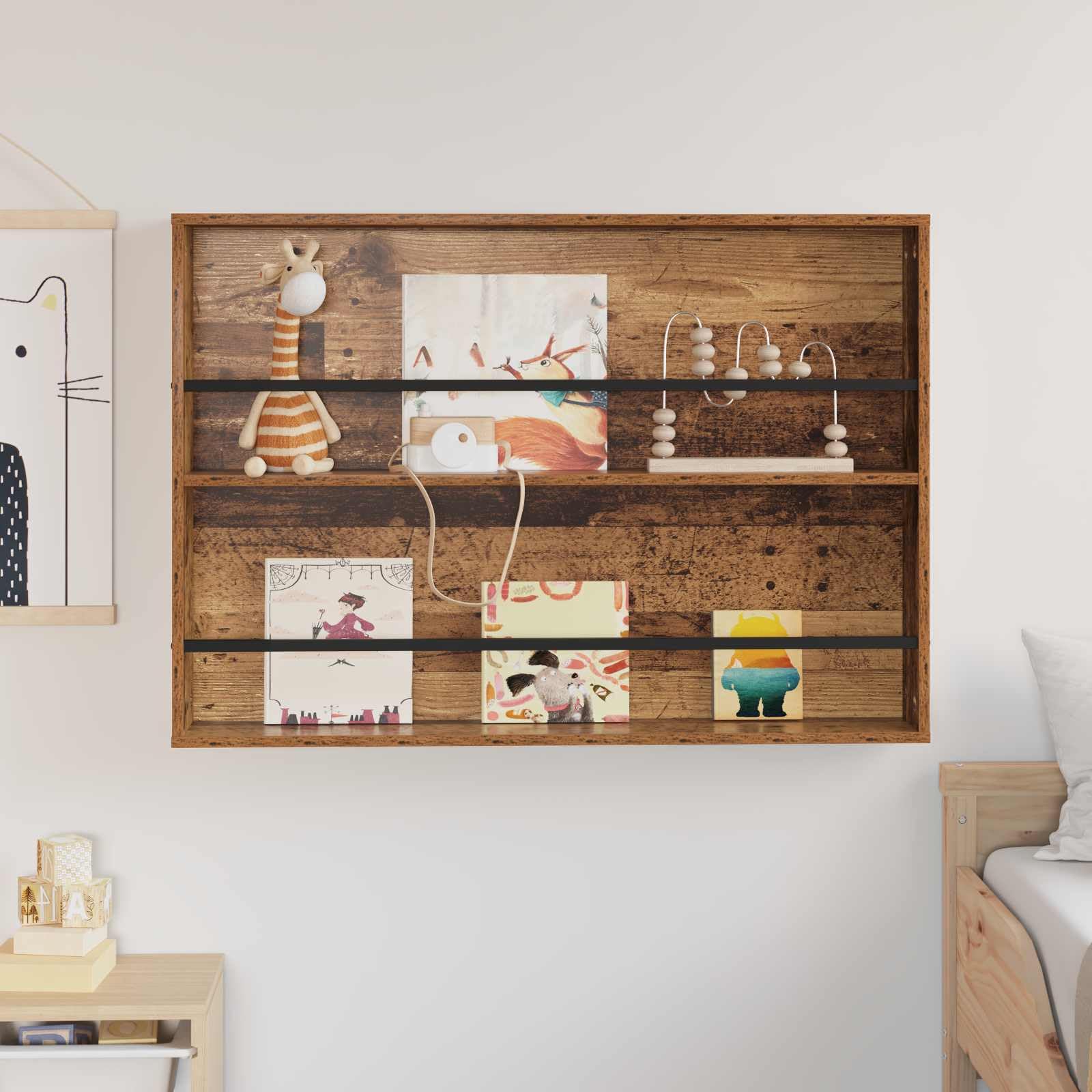 Générique Nowoczesny stojak na czasopisma ścienny 100 x 12 x 70 cm z drewna inżynieryjnego, regał na czasopisma do salonu z regulowanymi półkami, minimalistyczny design ścienny do czasopism i