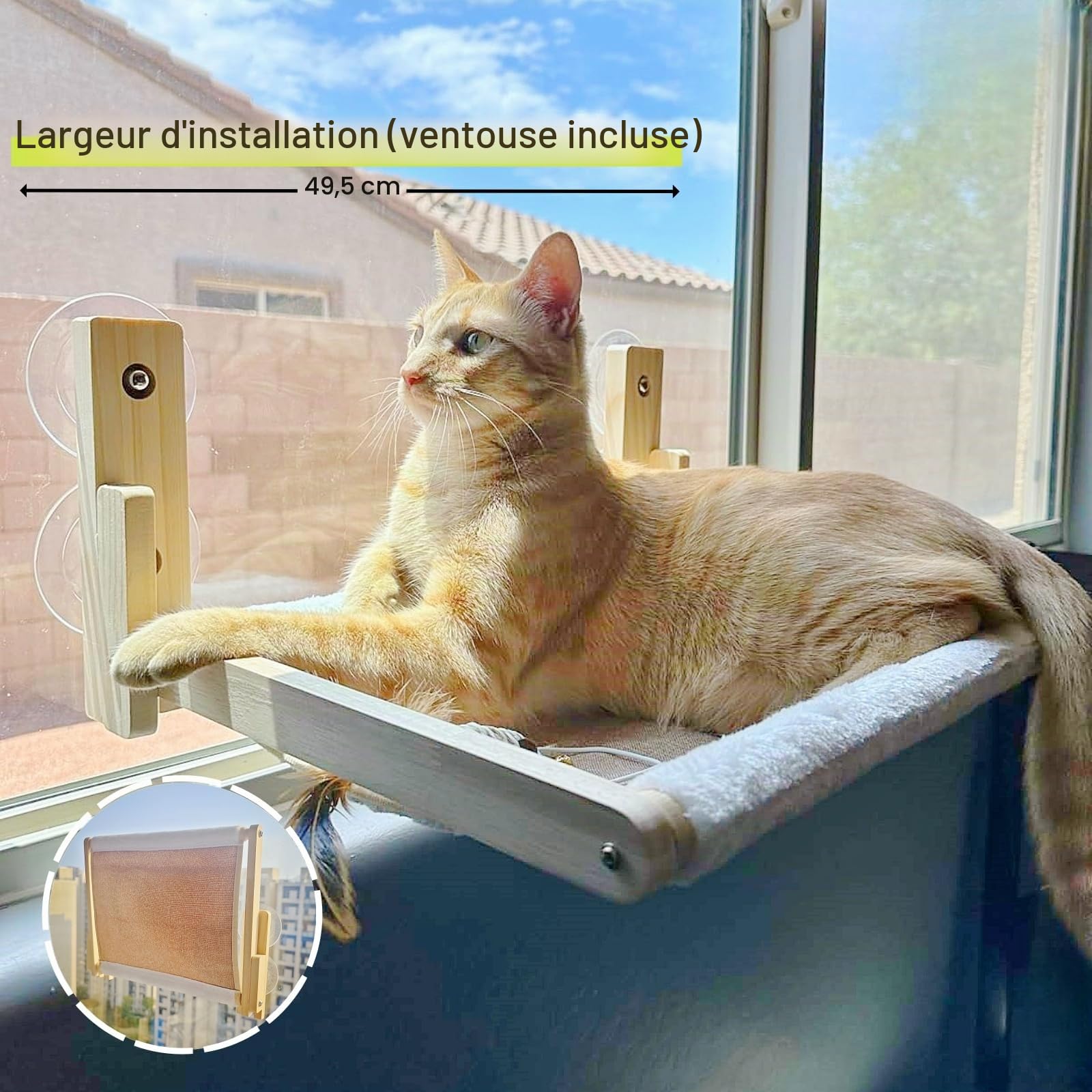 Perchoir de fenêtre Pliable en Bois Naturel pour Chat, hamac de 41,9 x 30,5 cm, Limite de Poids de 15,9 kg