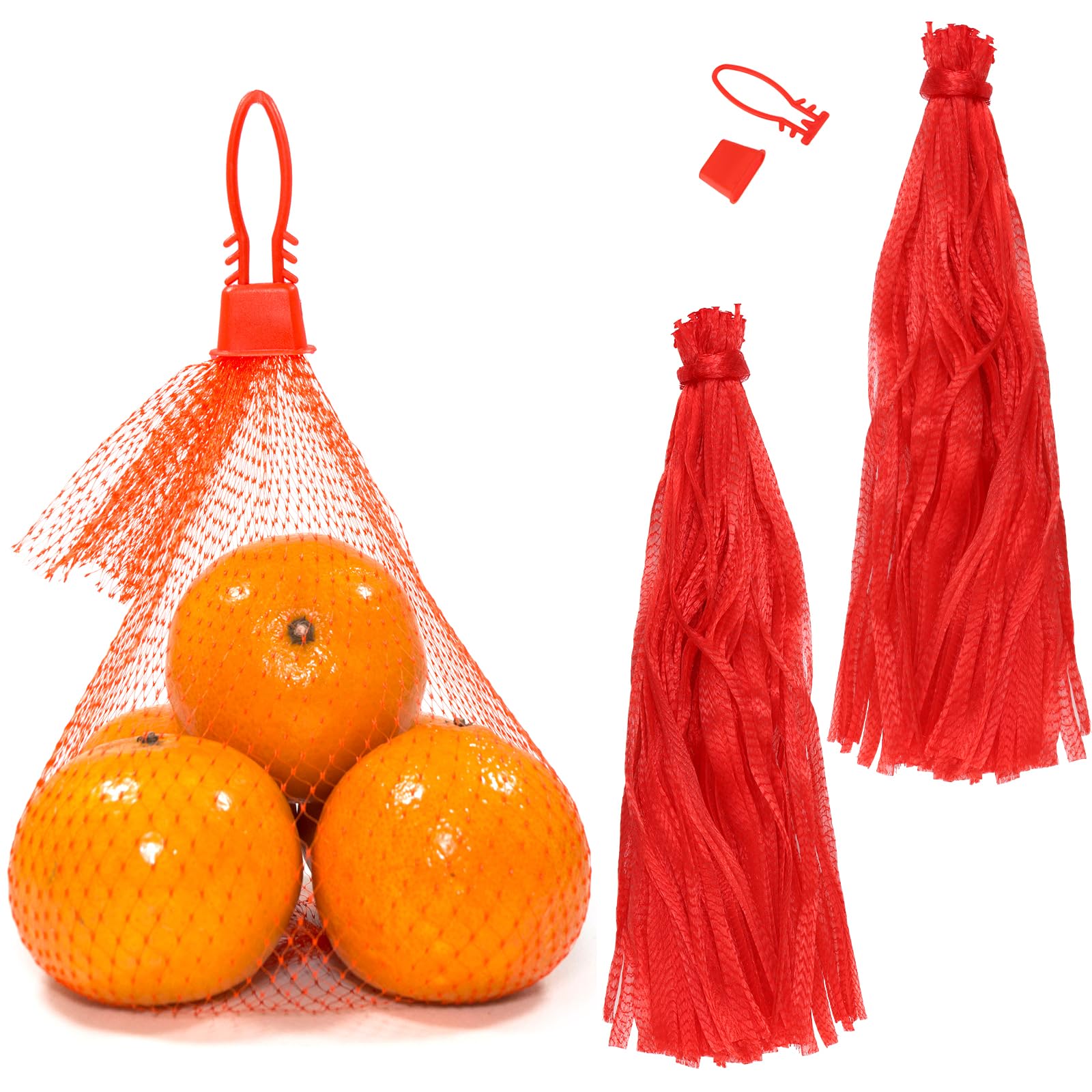 MUKLEI 400 Pcs 22 Inch Nylon Mesh Bags, Red Plastic Produce Net with Buckles, Red Mesh Produce Bags Fruit Net Seafood Boil Bag for Onion Potato