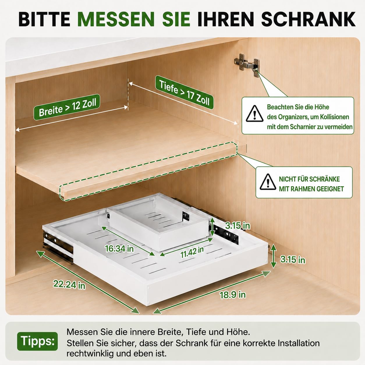 2 Stück 4 Richtungen Teleskopschublade Ausziehbare Küche Schublade, Auszug Nachrüsten Schubladeneinsatz, Küchen und Schrankorganizer mit Klebestreifen (2, Weiß, 12"-19" W x 17"-23" T)