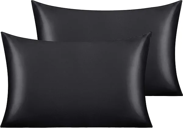 NTBAY 2 Pack Satin Standard Pillowcases for Hair and Skin, Luxurious and Silky Pillow Cases with Envelope Closure, 20x26 Inches, Black
