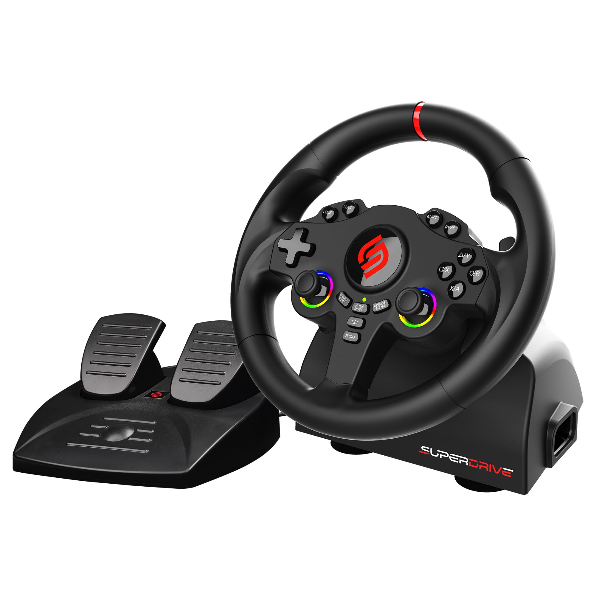 Subsonic - Volant Superdrive 220RS - Switch 2/Switch, PS4, PC, Xbox - Noir | Volant de Course Double Joysticks pour GTA 6 - LED - Vibrations - Diamètre 22 cm, Rotation 180° - Livré avec Pédales