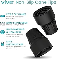 Vista 11 de Vive Walking Cane Tips 2 Pack (3/4 Inch) - Non-Slip Universal Rubber Replacement Tips for Walking Sticks, Crutches, Walkers, Canes