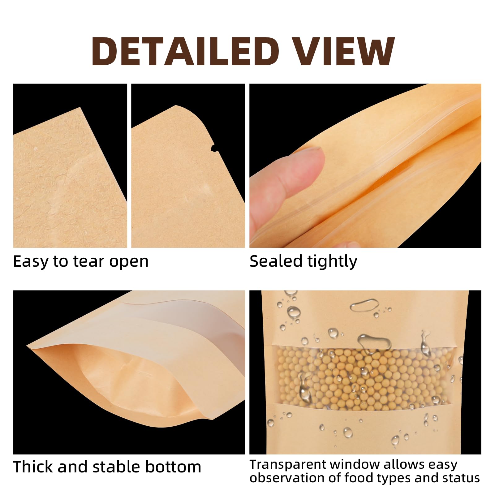 50 sacchetti di carta kraft con finestra - Sacchetti di carta kraft richiudibili 18 x 26 cm - Carta kraft - Per frutta secca, dolci, foglie di tè - Ideale per piccole imprese, case (marrone)