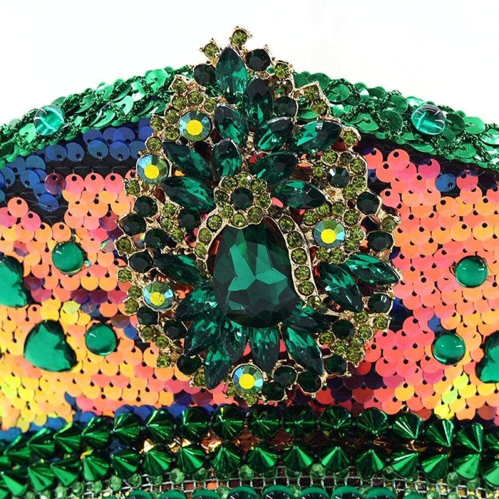 Wudaizhi Cappello da Sergente con Paillettes Cappello Militare con Strass Cappello Verde Che Brucia Cappello da Night Club Cappello da Festa per Festival