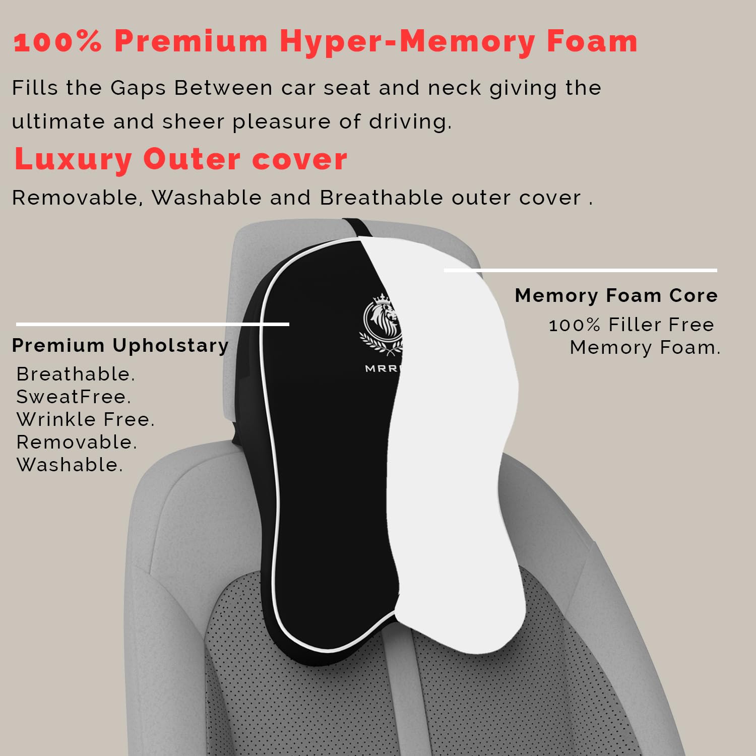 MRRON Supreme Memory Foam Headrest Neck Rest Cushion - Ergonomic Car Neck Pillow Cervical Support for Neck Pain Relief in Office, Driving Adjustable Height Band. (Pack of 2, Black) 3