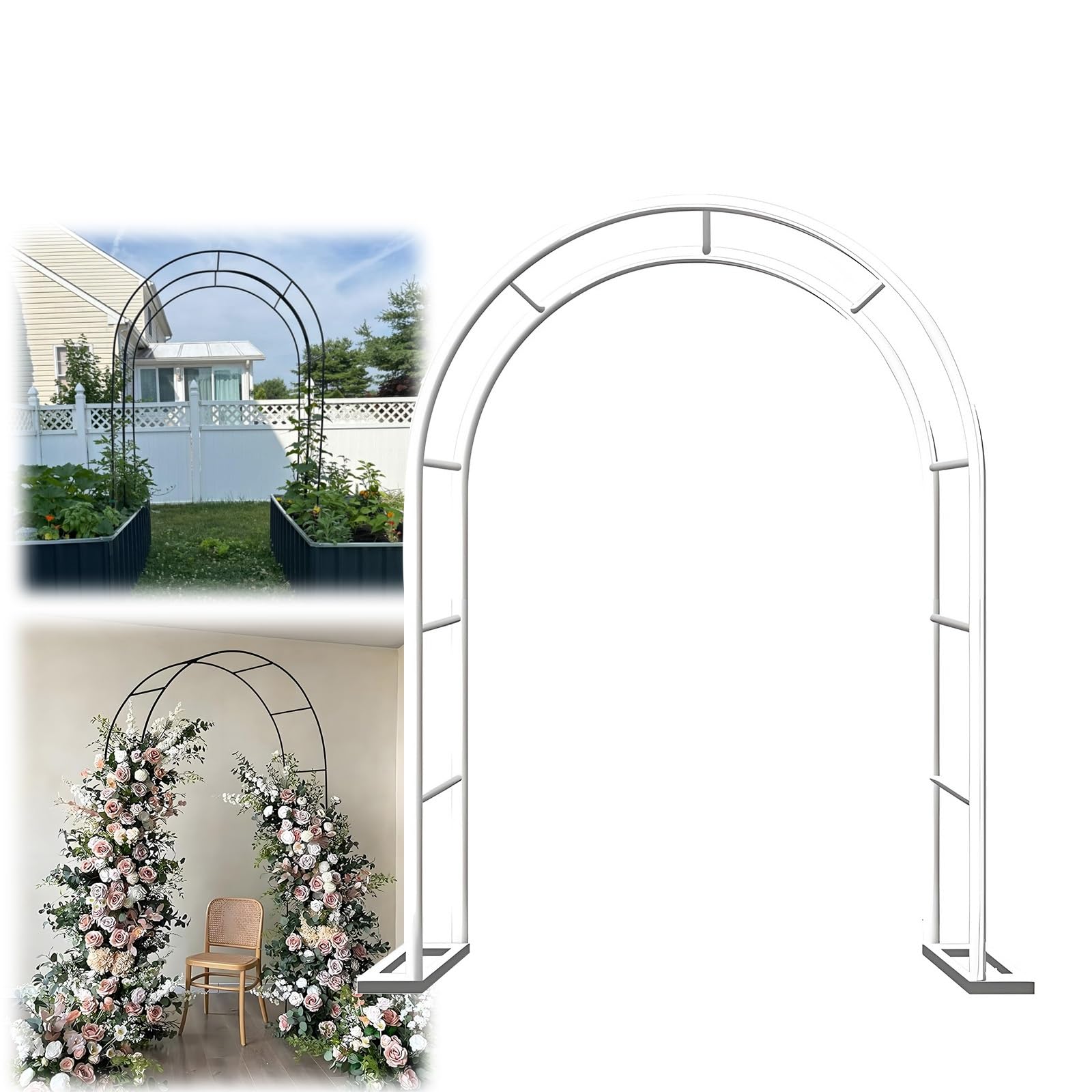 Arche de jardin en métal avec base modulable pour plantes grimpantes et roses