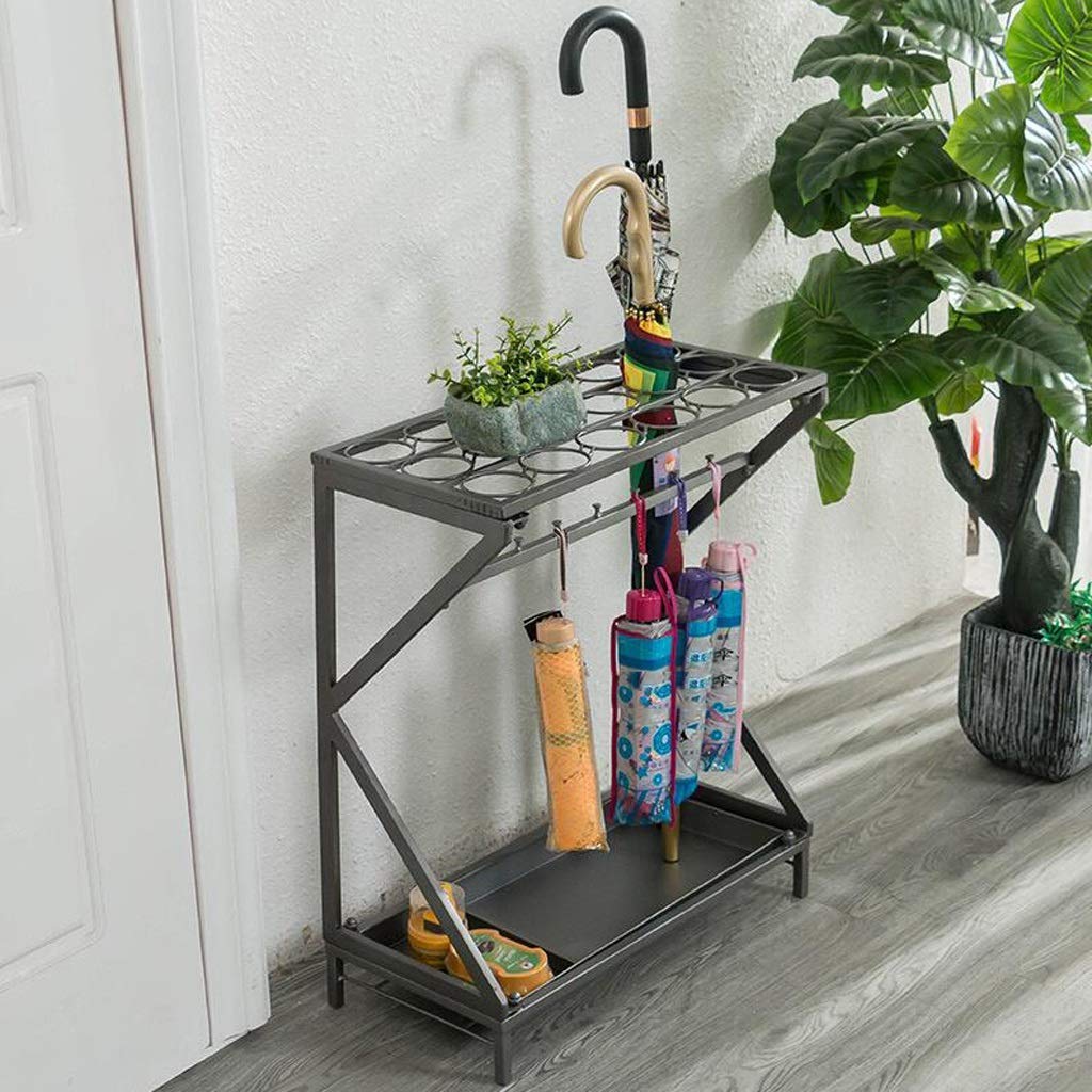 HYLYGFH Creative European Style Wrought Iron Umbrella Stand with Drain Tray Stylish Home and Office Storage Solution (52 * 25 * 60cm)