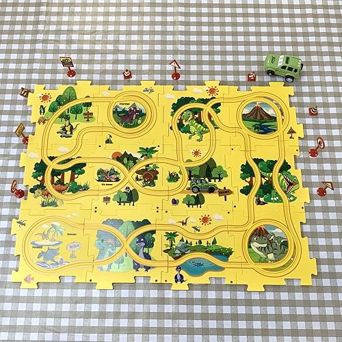 Miniatura 5 de PowerTRC Rompecabezas de coche de ferrocarril de plástico con un camión y señales de carretera  Montessori educativo imaginativo rompecabezas de