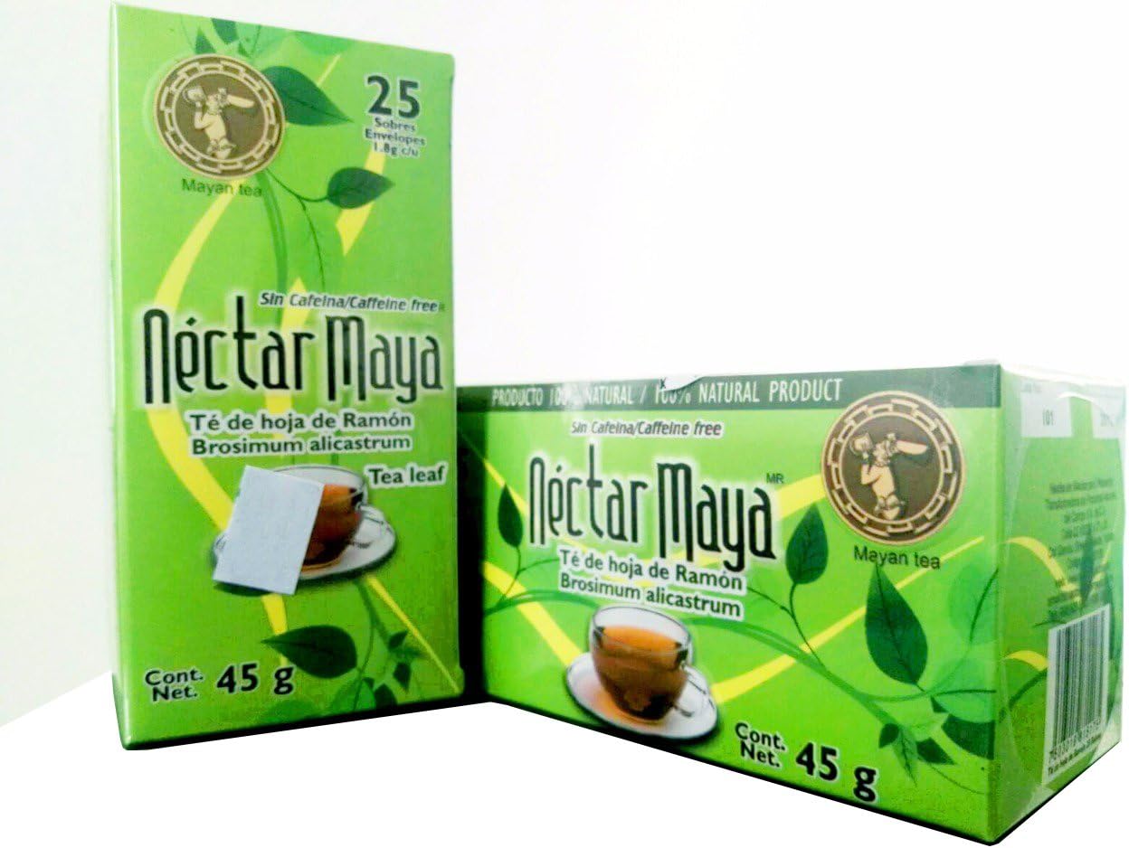 Nectar Maya - Ramon Tree Leaf Tea - Green Leaves of the ”Brosimum Alicastrum" tree. Caffeine Free, A Mayan Original - 100% Natural - Box with 25 bags