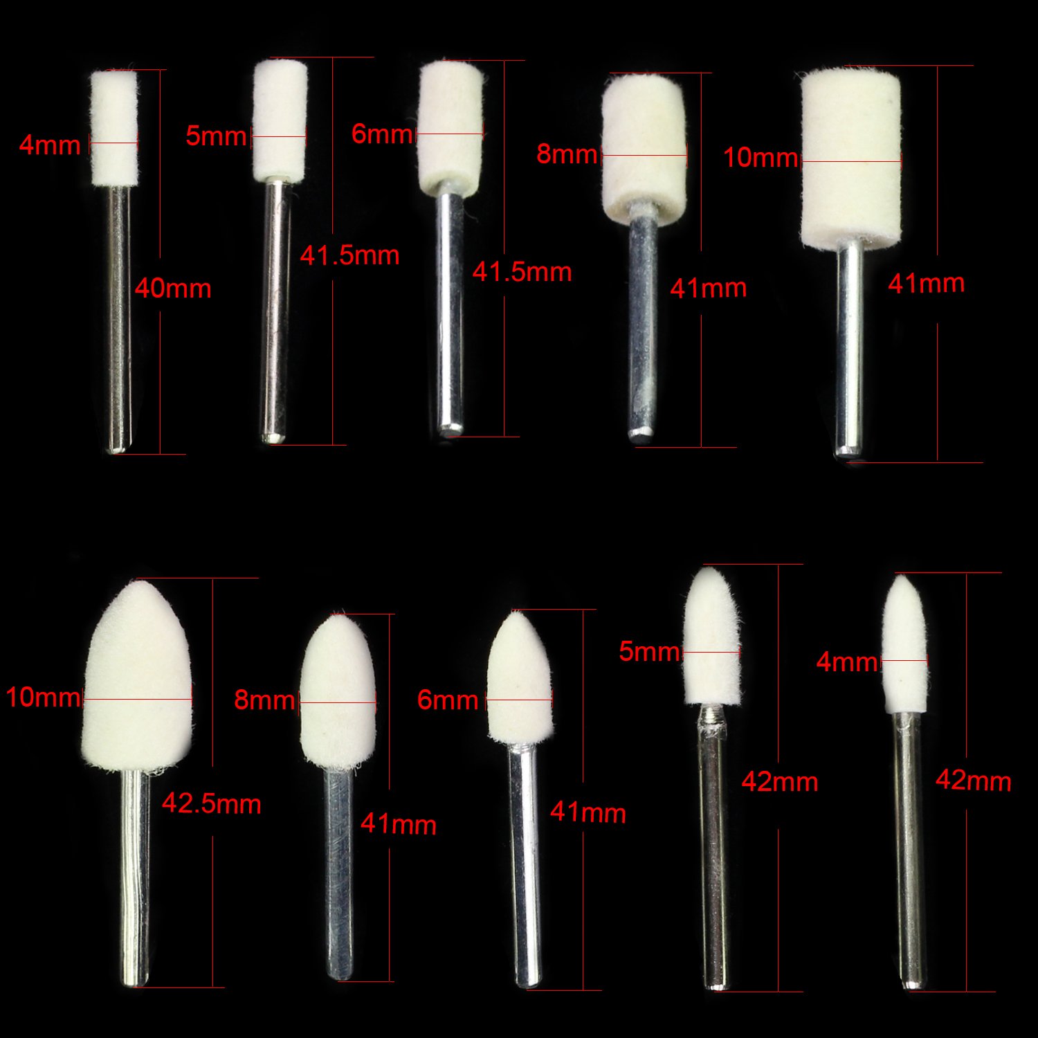 HSeaMall Laine feutre Mandrel Monté Polissage Tête Multifonctionnel Meulage Point de Polissage Polissage Accessoires 100 PCS