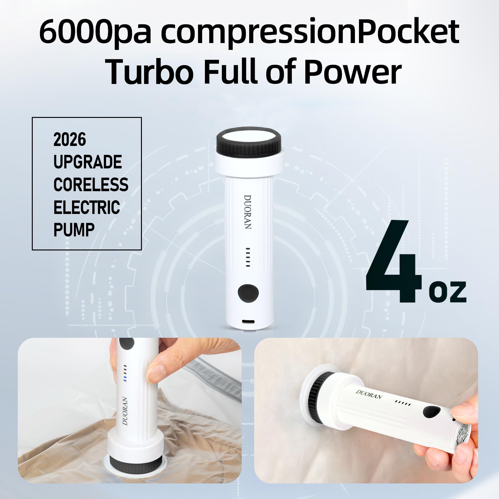Bomba de vacío eléctrica inalámbrica para bolsas de almacenamiento al vacío, bomba de aire de viaje, sello recargable por USB portátil y bomba de bolsa de compresión para ropa, mantas y ropa de