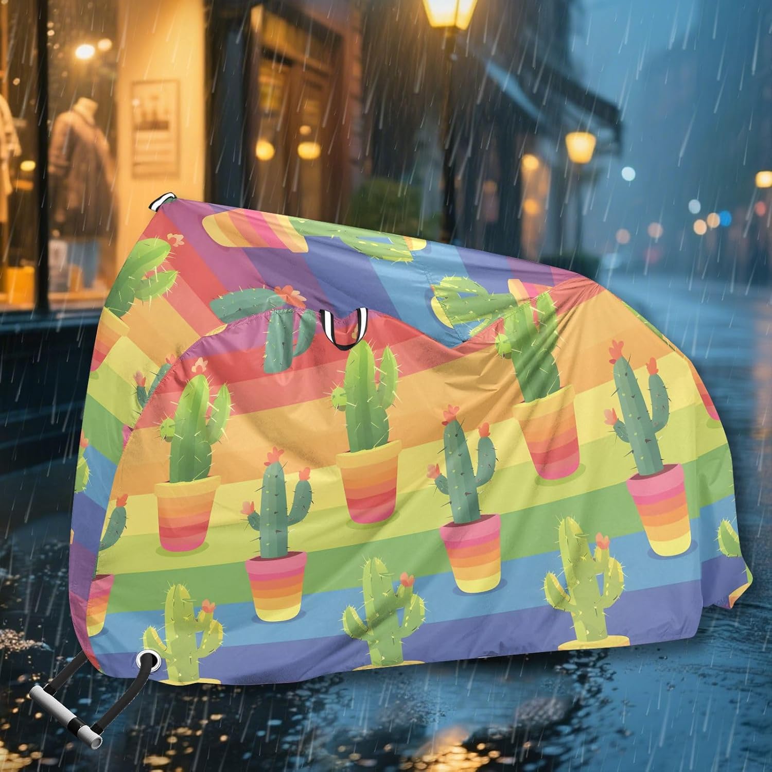 ALAZA Cactus Cacti Rainbow Stripes Bike Cover Waterproof Outdoor Ebike Bicycle Covers Tarp Protection for 1/2 Bikes, Sun UV Dust Wind Proof