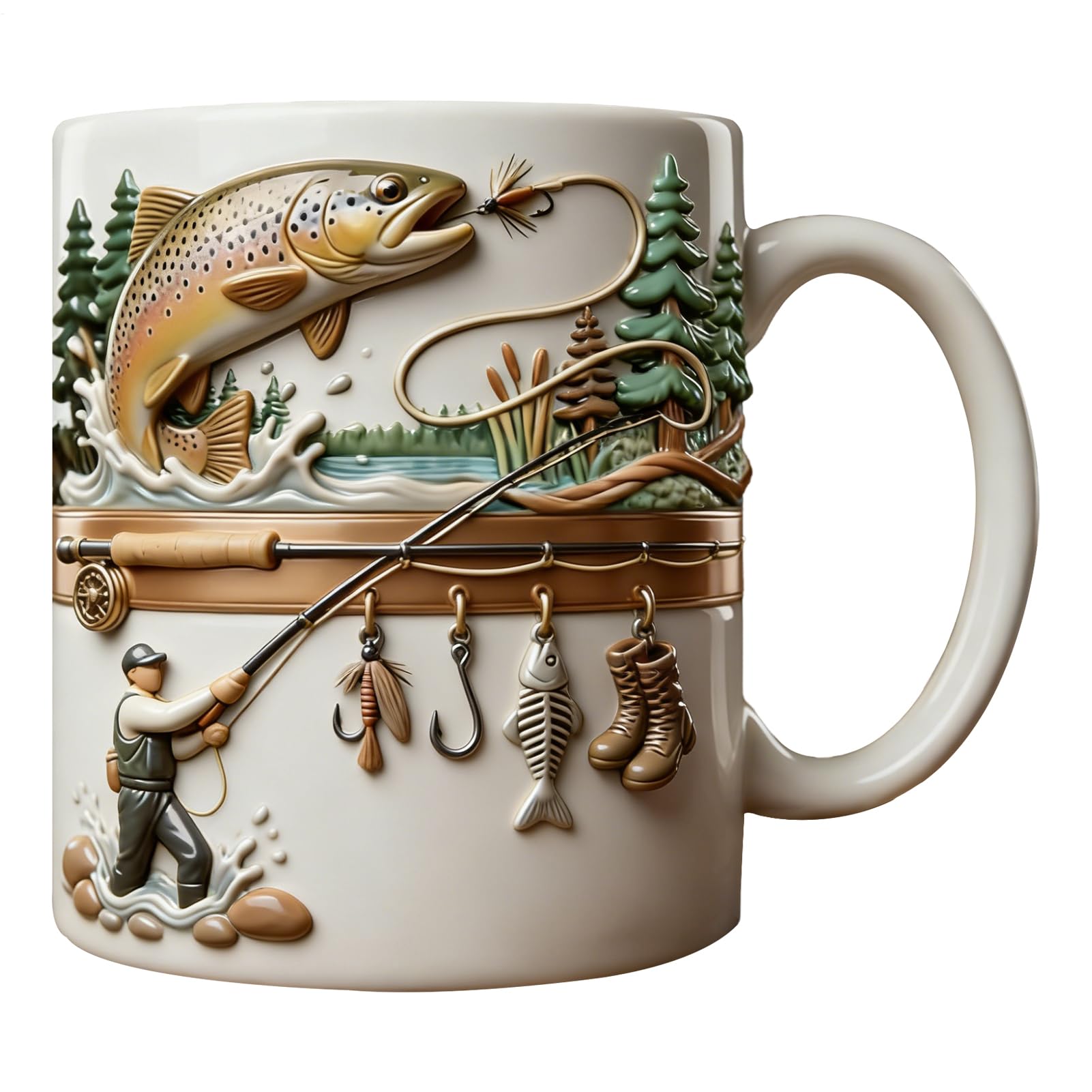 Taza de café Fisherman de cerámica de 350 ml con asa para cocina y oficina