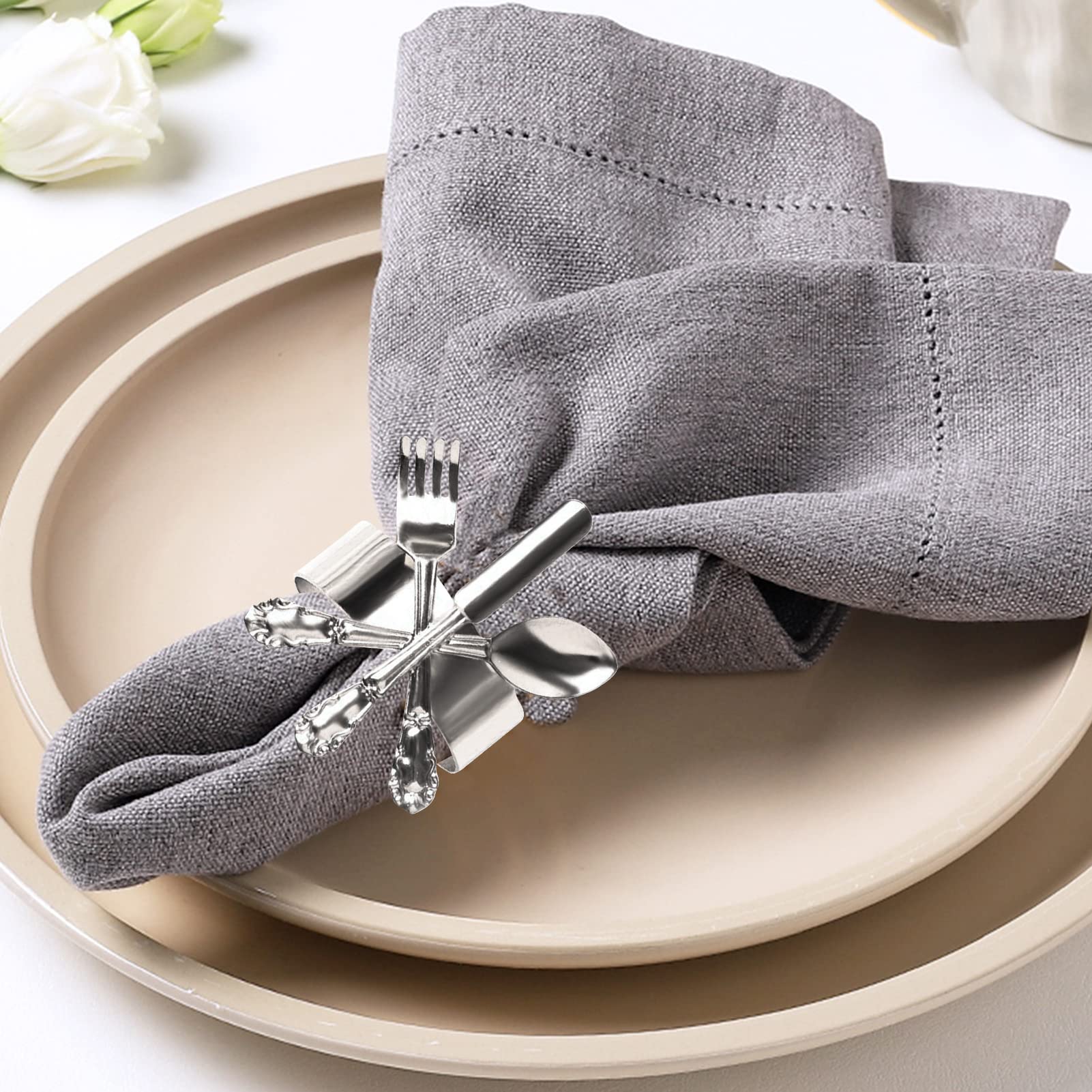 Serviettenringe 12 Stück Silber - Metallische Tischdekoration